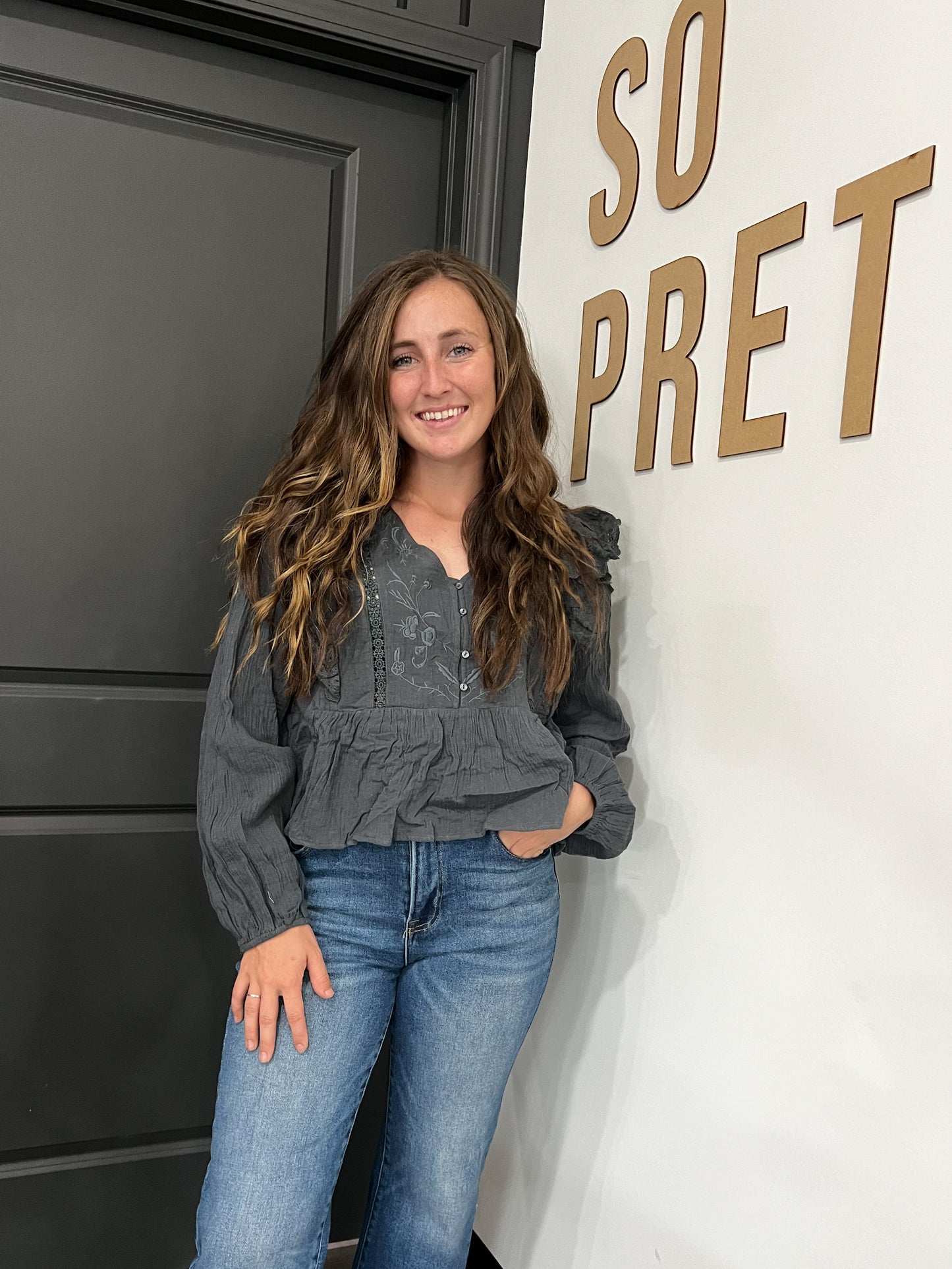 Ruffle Detail Embroidered Top