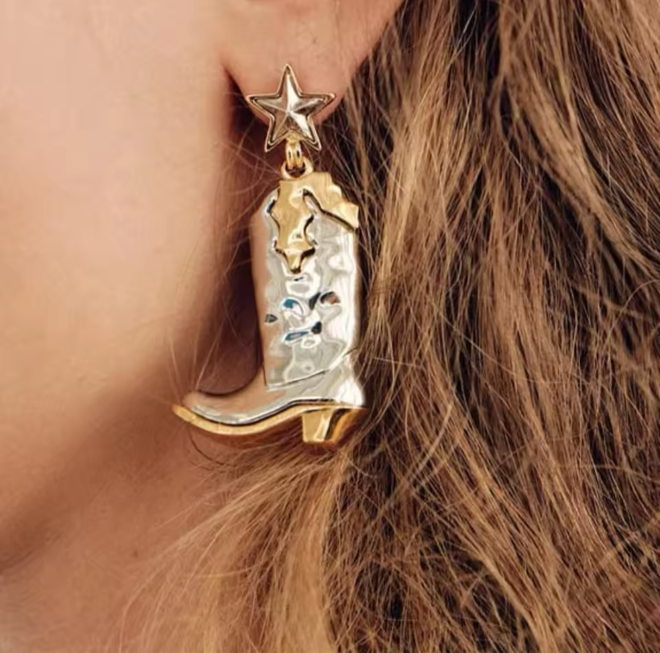 Mixed Metal Boot Earring