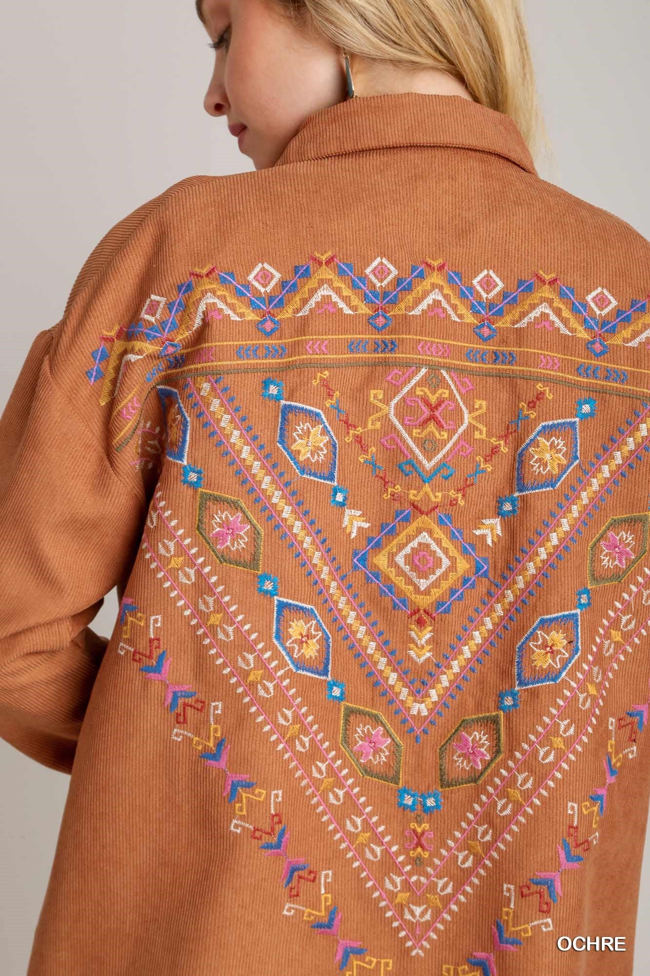 Corduroy Top with Embroidery Detail