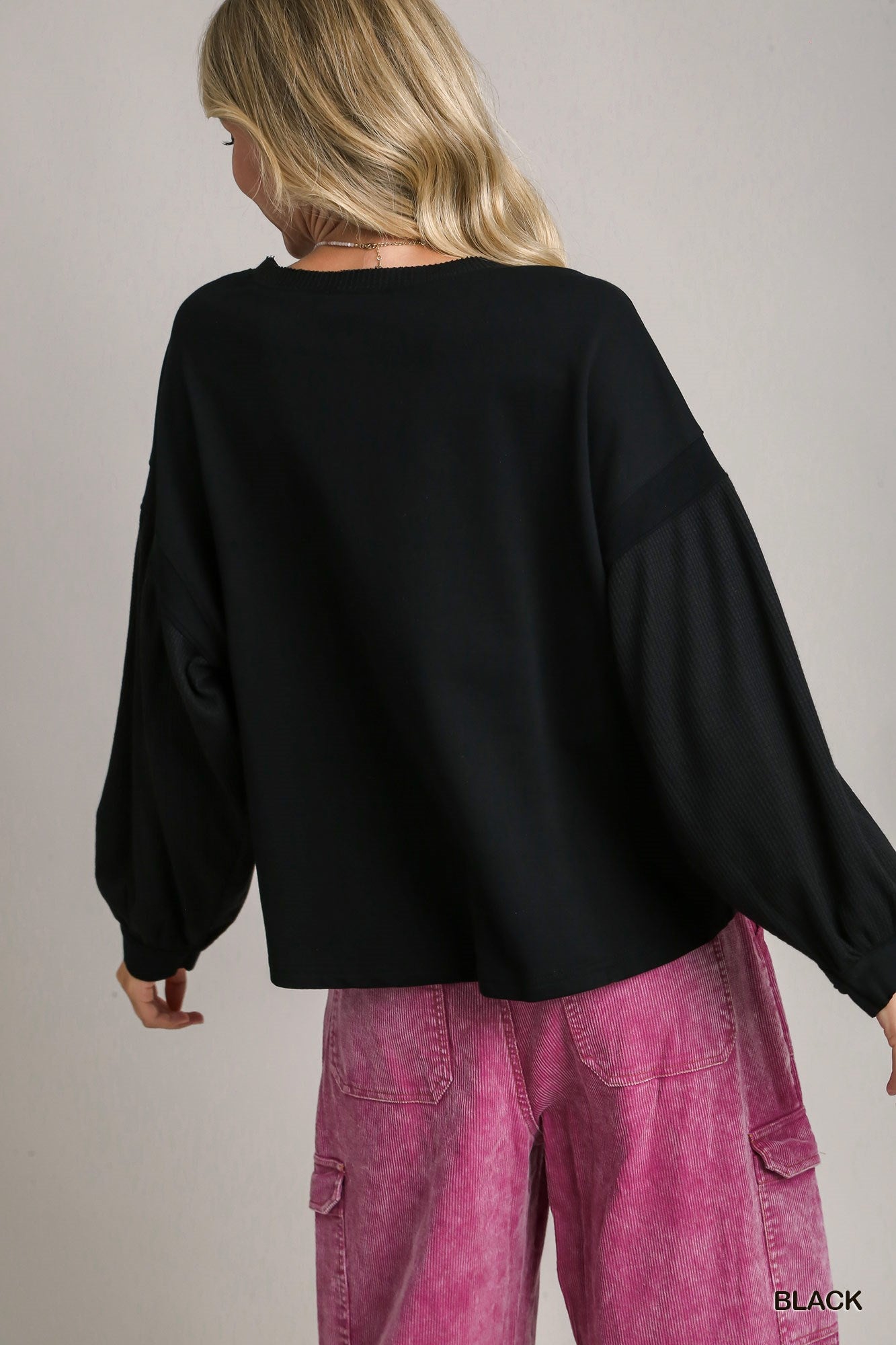 Black Balloon Sleeve Top