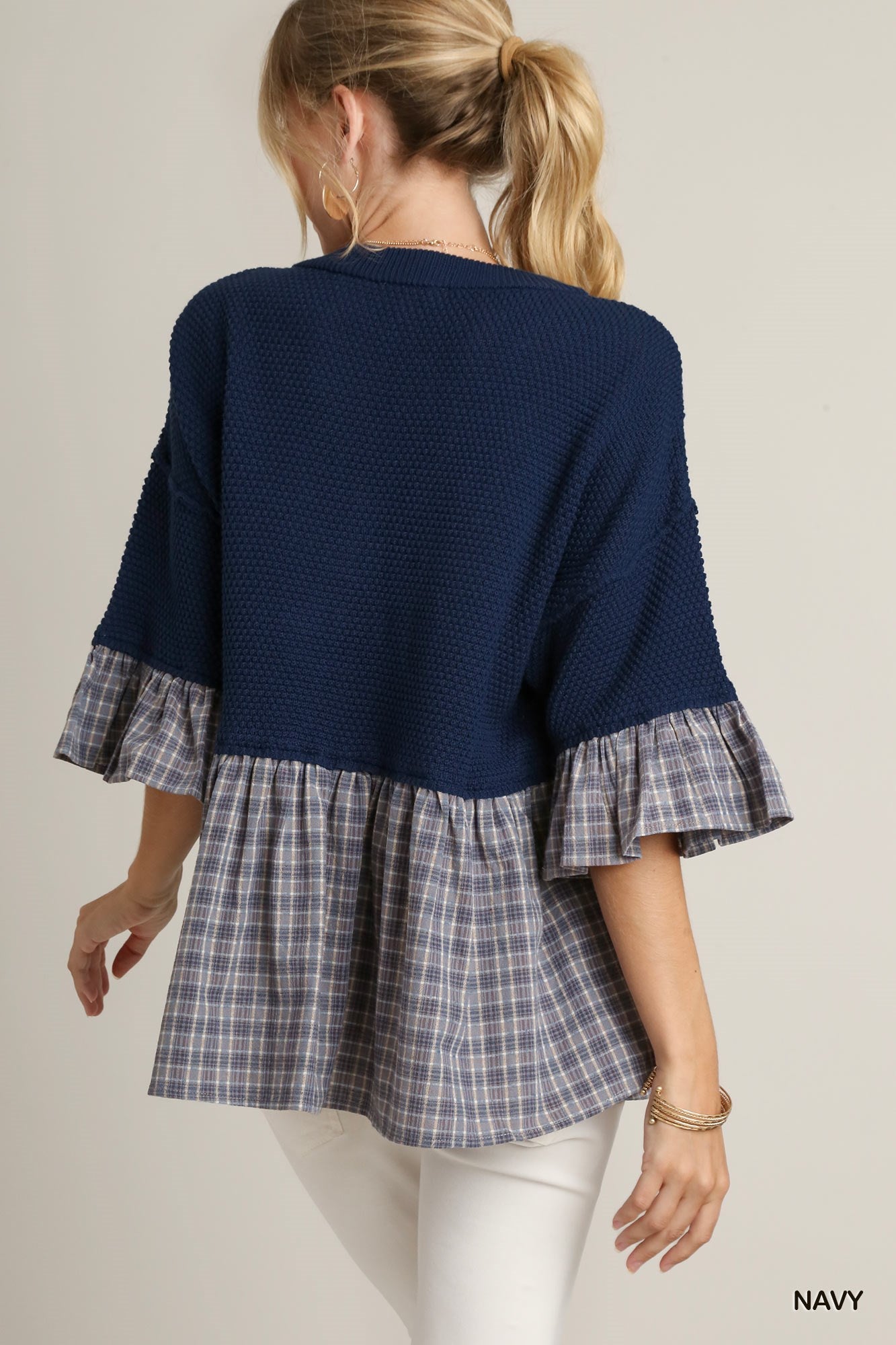 Plaid Mix Baby Doll Sweater