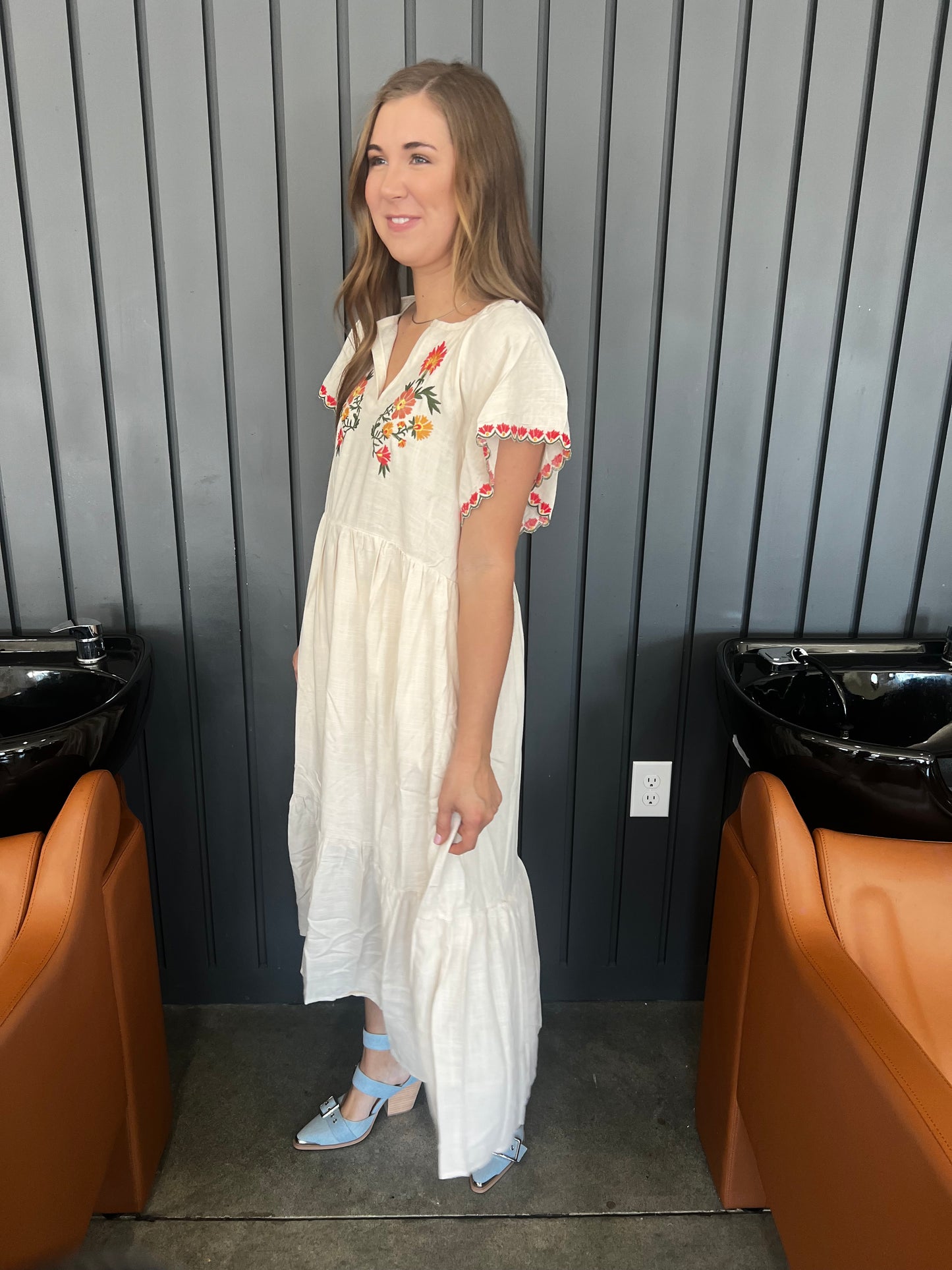 Embroidered Floral Midi