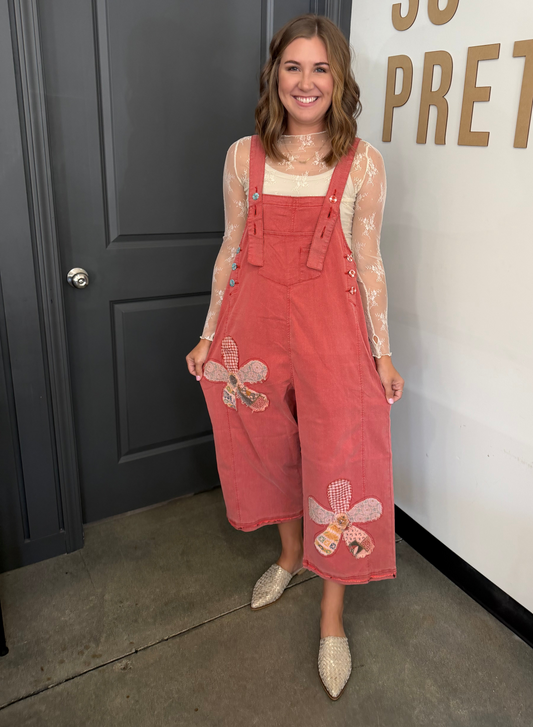Burnt Orange with Flowers Romper