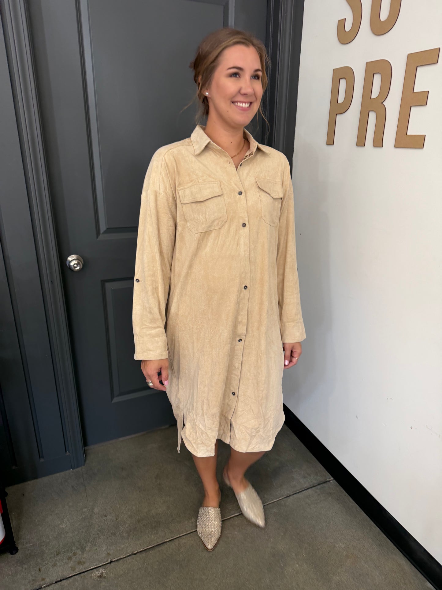 Suede Button Down Dress/Cardigan