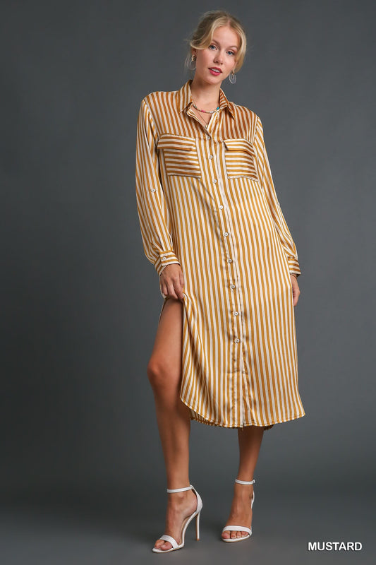 Striped Long Sleeve Button Down Midi