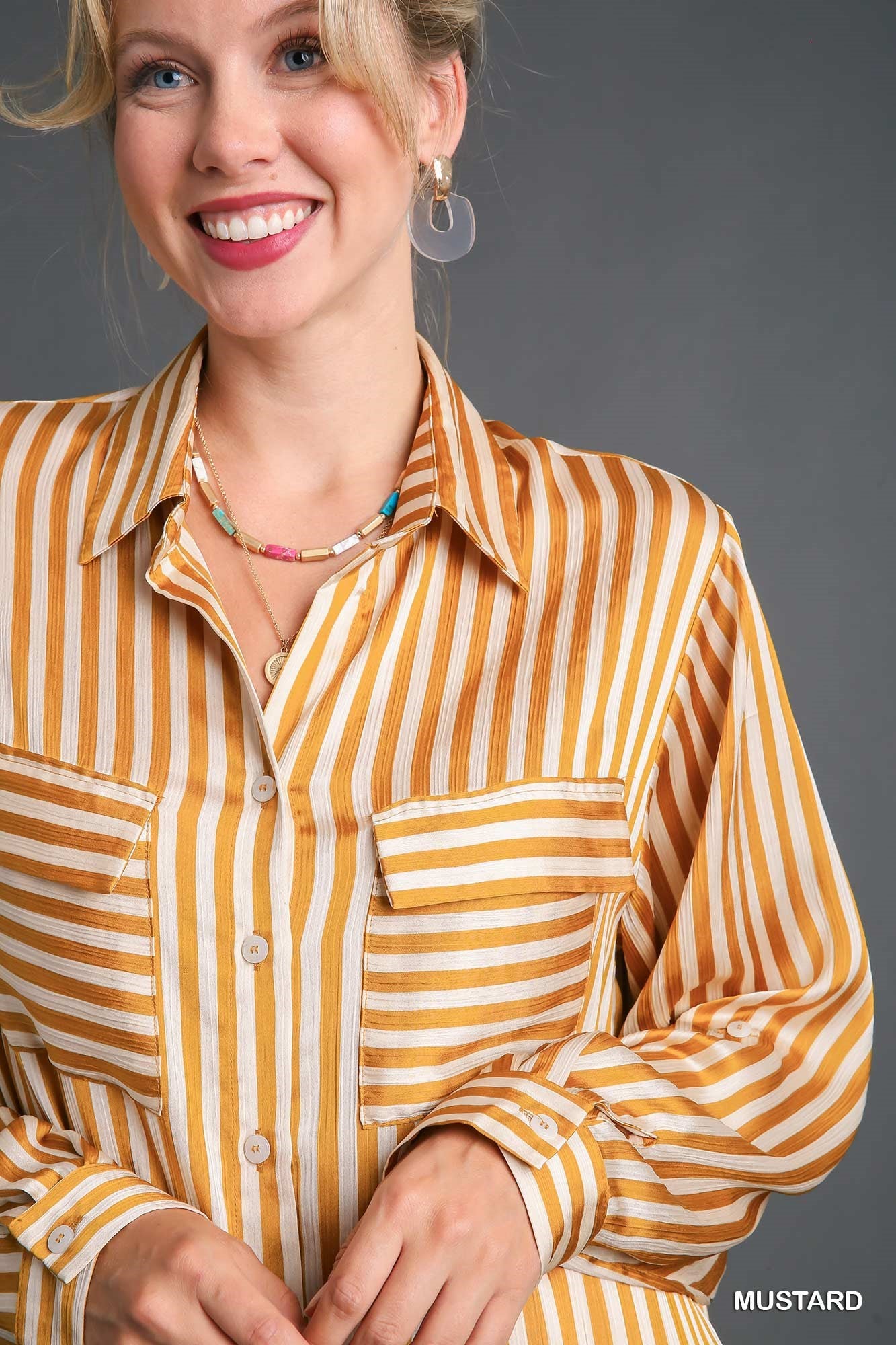 Striped Long Sleeve Button Down Midi