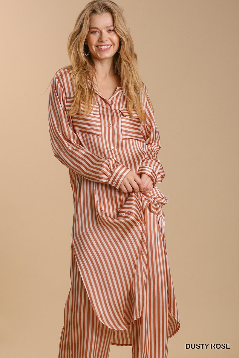 Striped Long Sleeve Button Down Midi