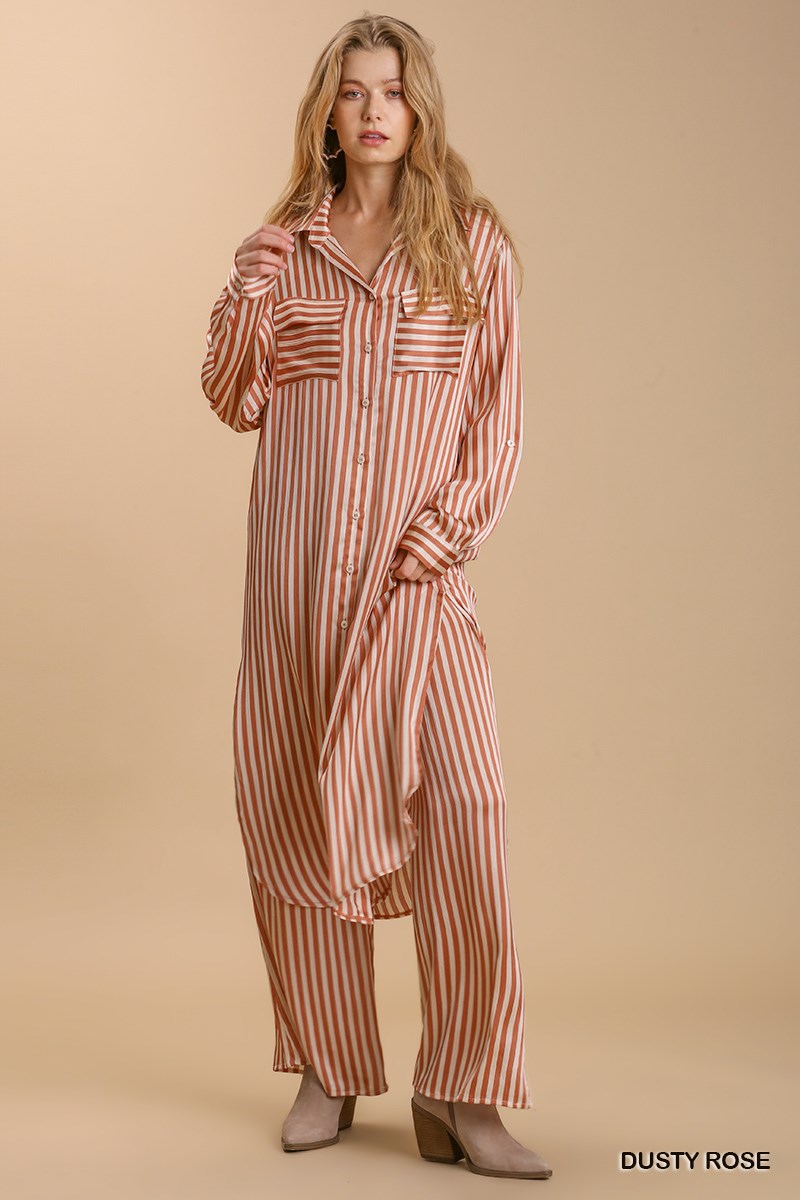 Striped Long Sleeve Button Down Midi