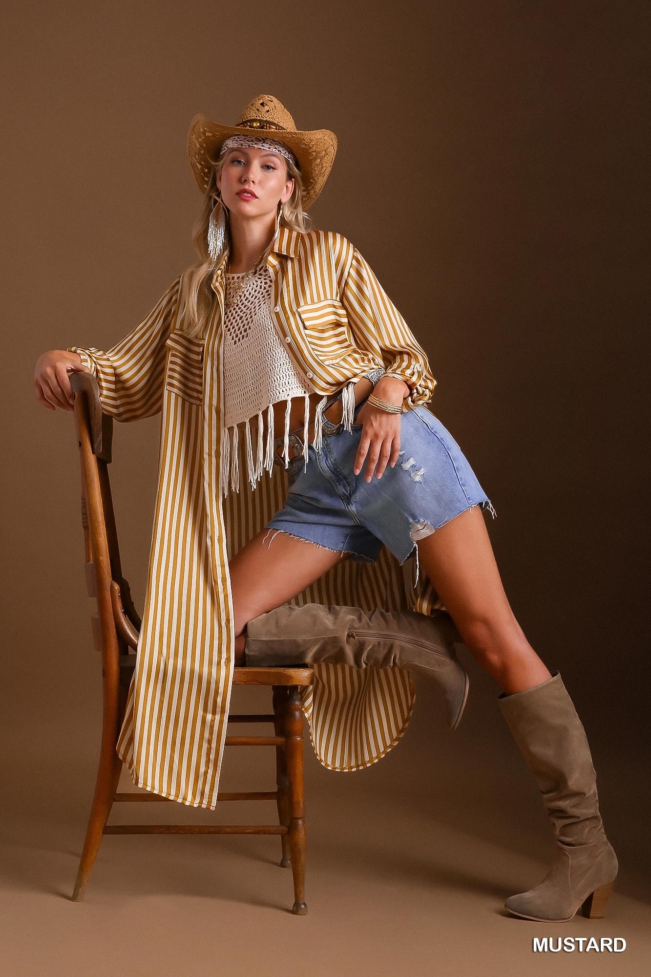 Striped Long Sleeve Button Down Midi