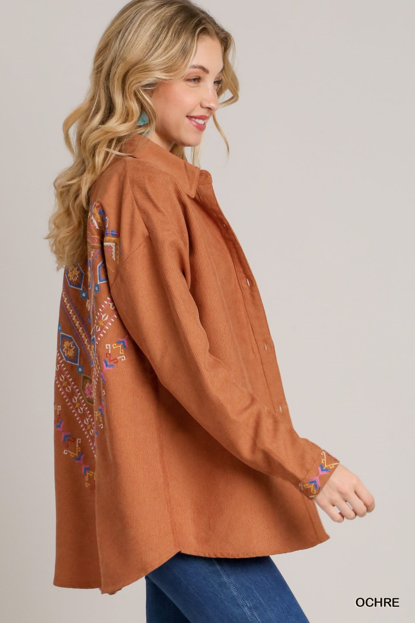 Corduroy Top with Embroidery Detail