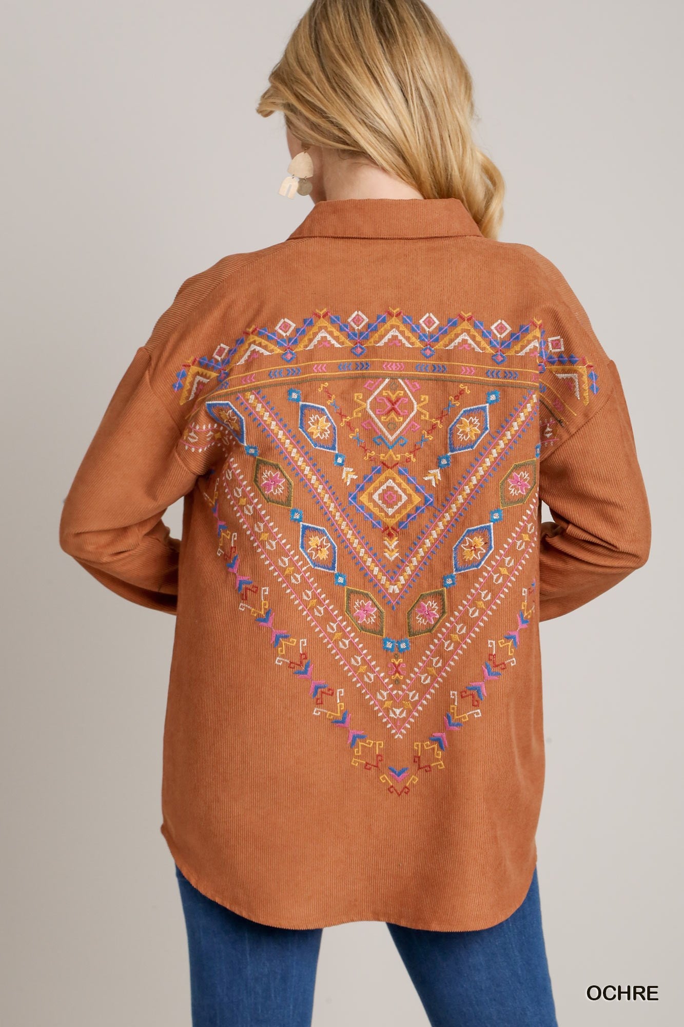 Corduroy Top with Embroidery Detail