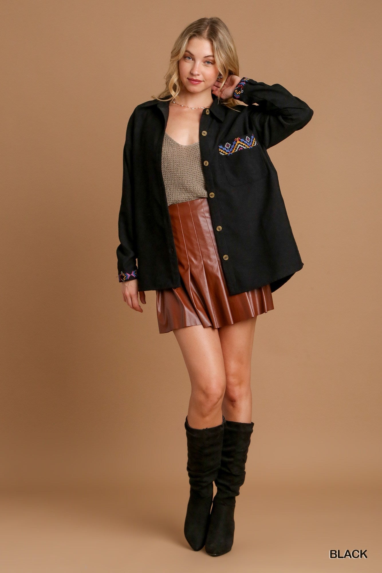 Corduroy Top with Embroidery Detail