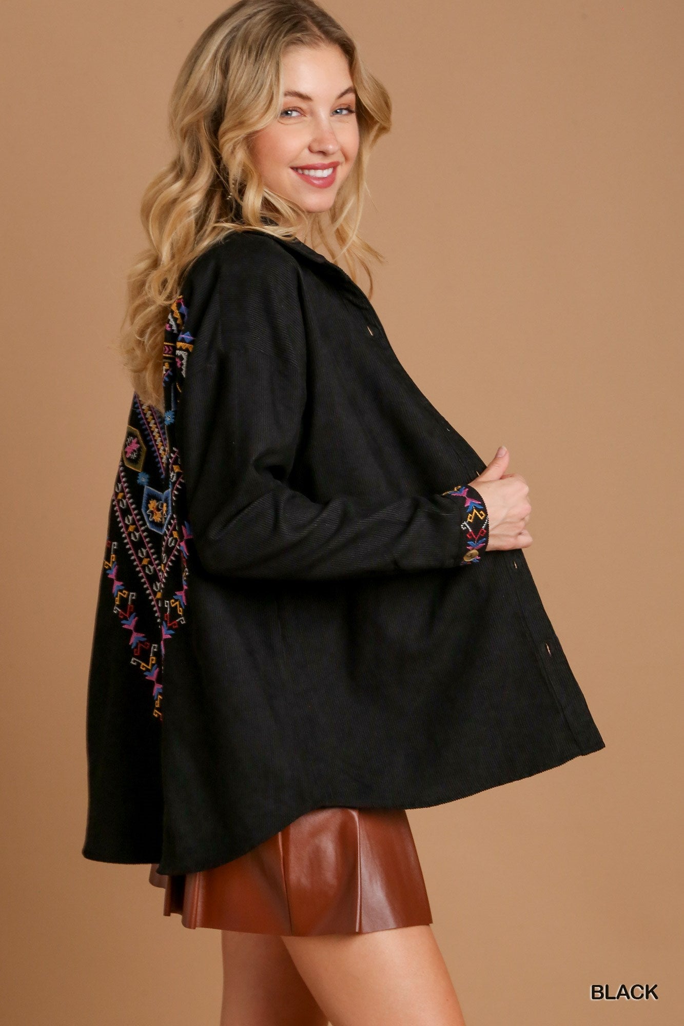 Corduroy Top with Embroidery Detail