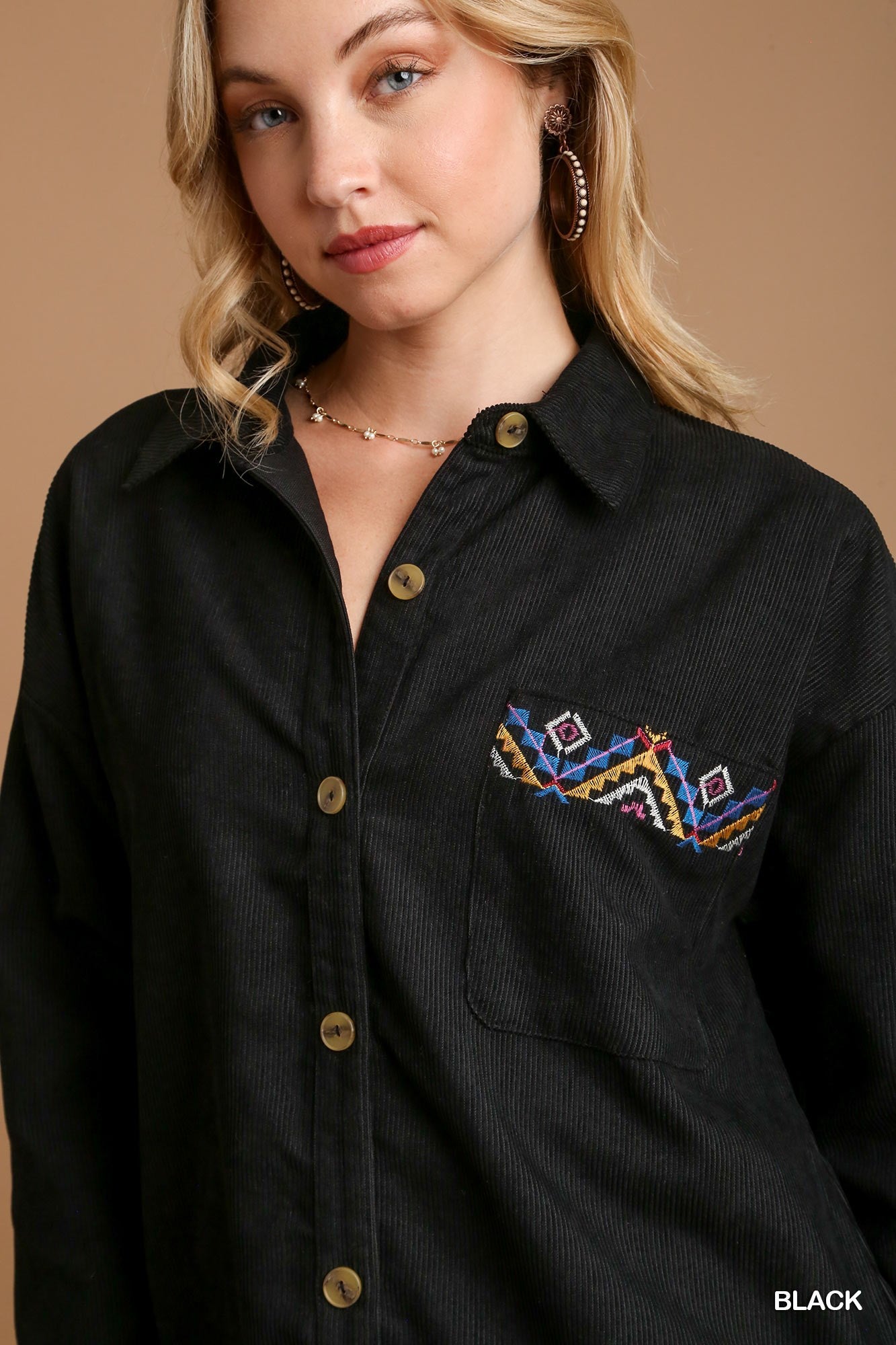 Corduroy Top with Embroidery Detail