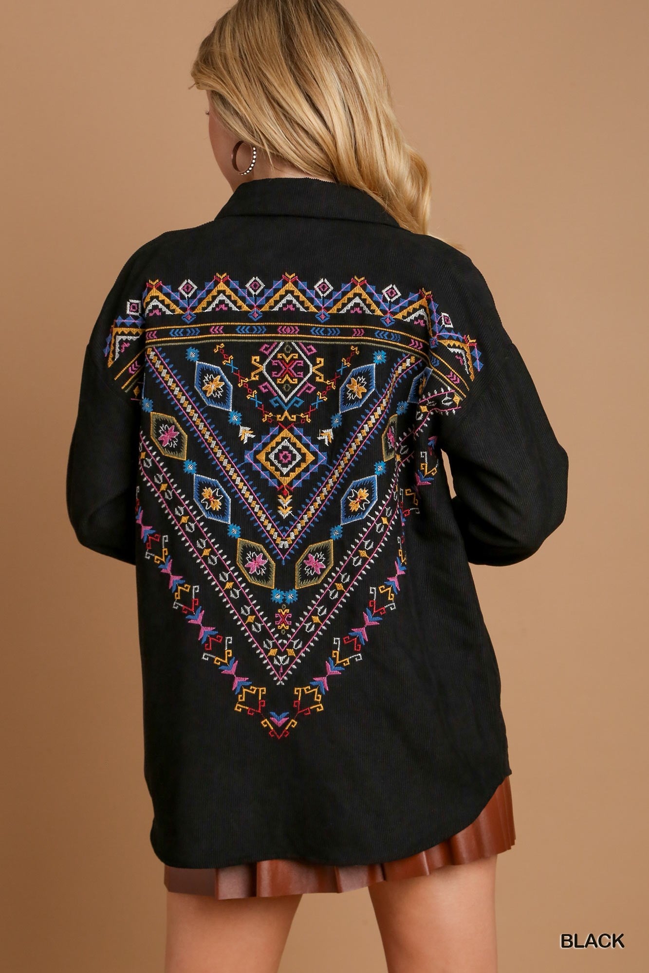 Corduroy Top with Embroidery Detail
