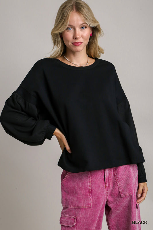 Black Balloon Sleeve Top