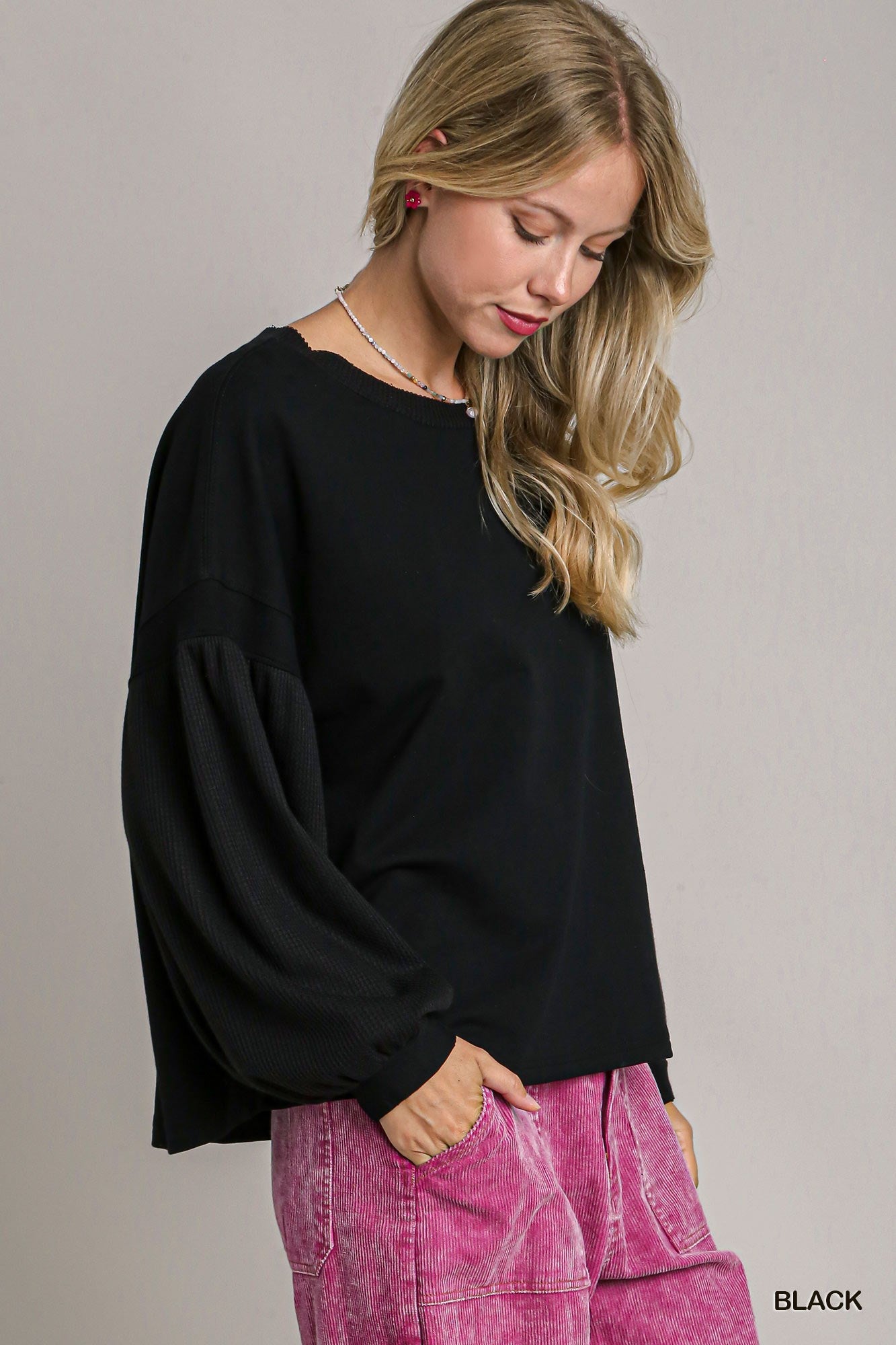 Black Balloon Sleeve Top