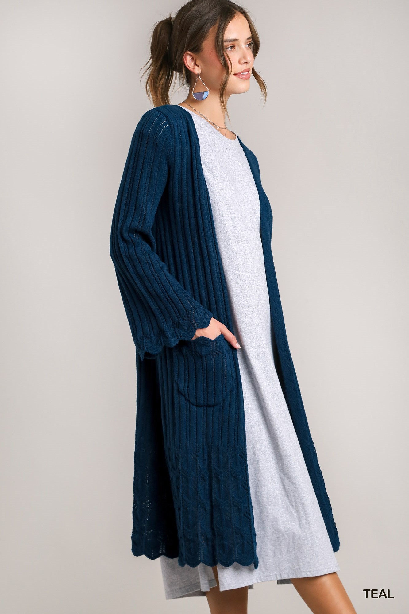 Teal Scalloped Cardigan