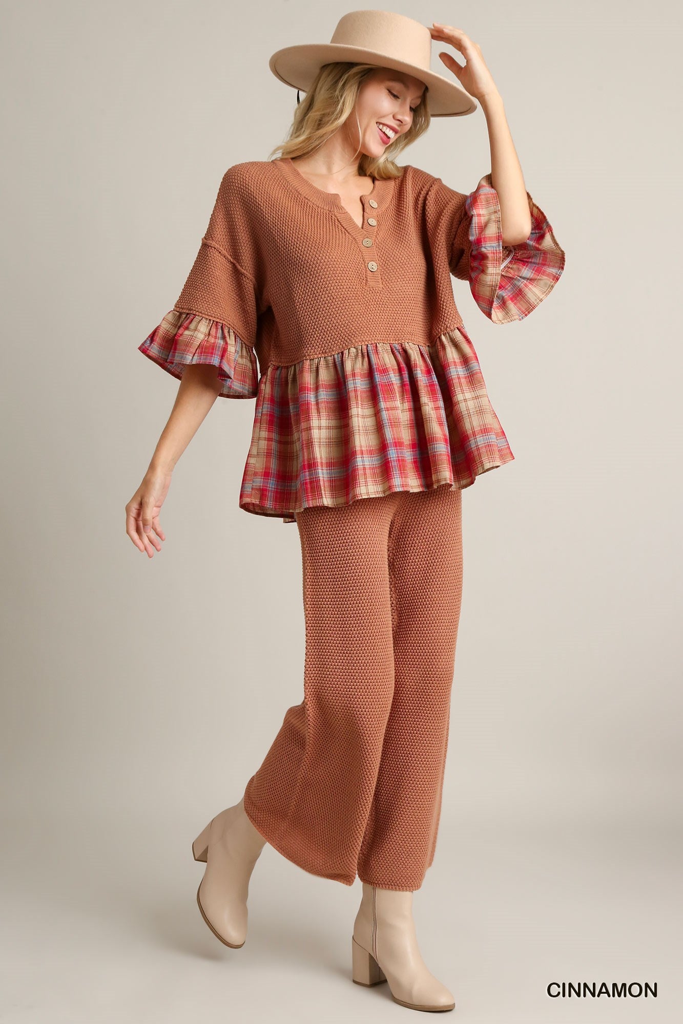 Plaid Mix Baby Doll Sweater