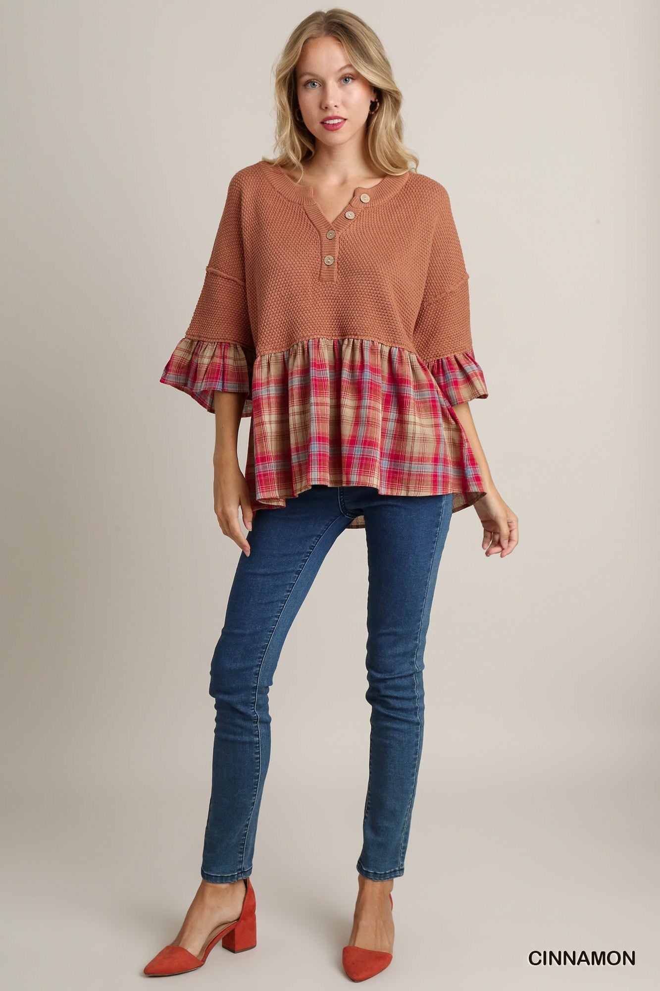 Plaid Mix Baby Doll Sweater