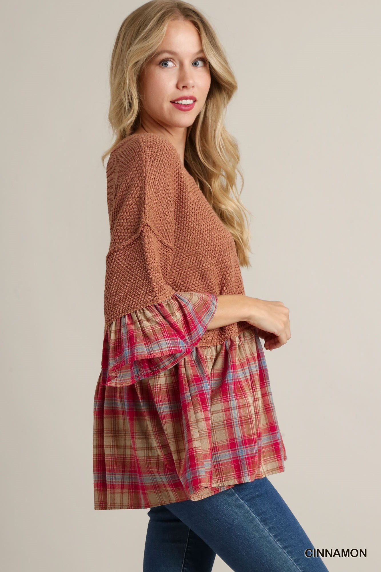Plaid Mix Baby Doll Sweater
