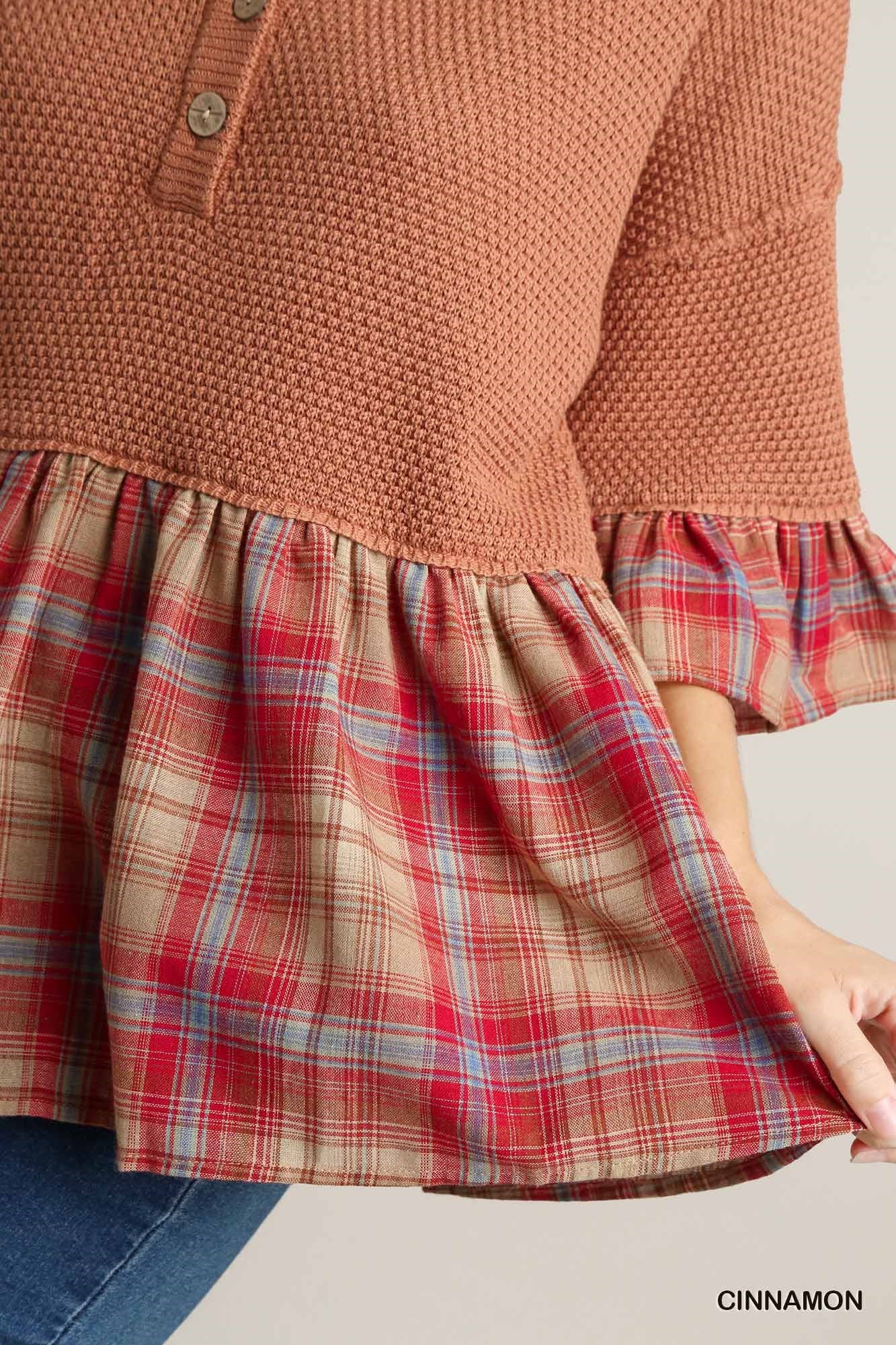 Plaid Mix Baby Doll Sweater