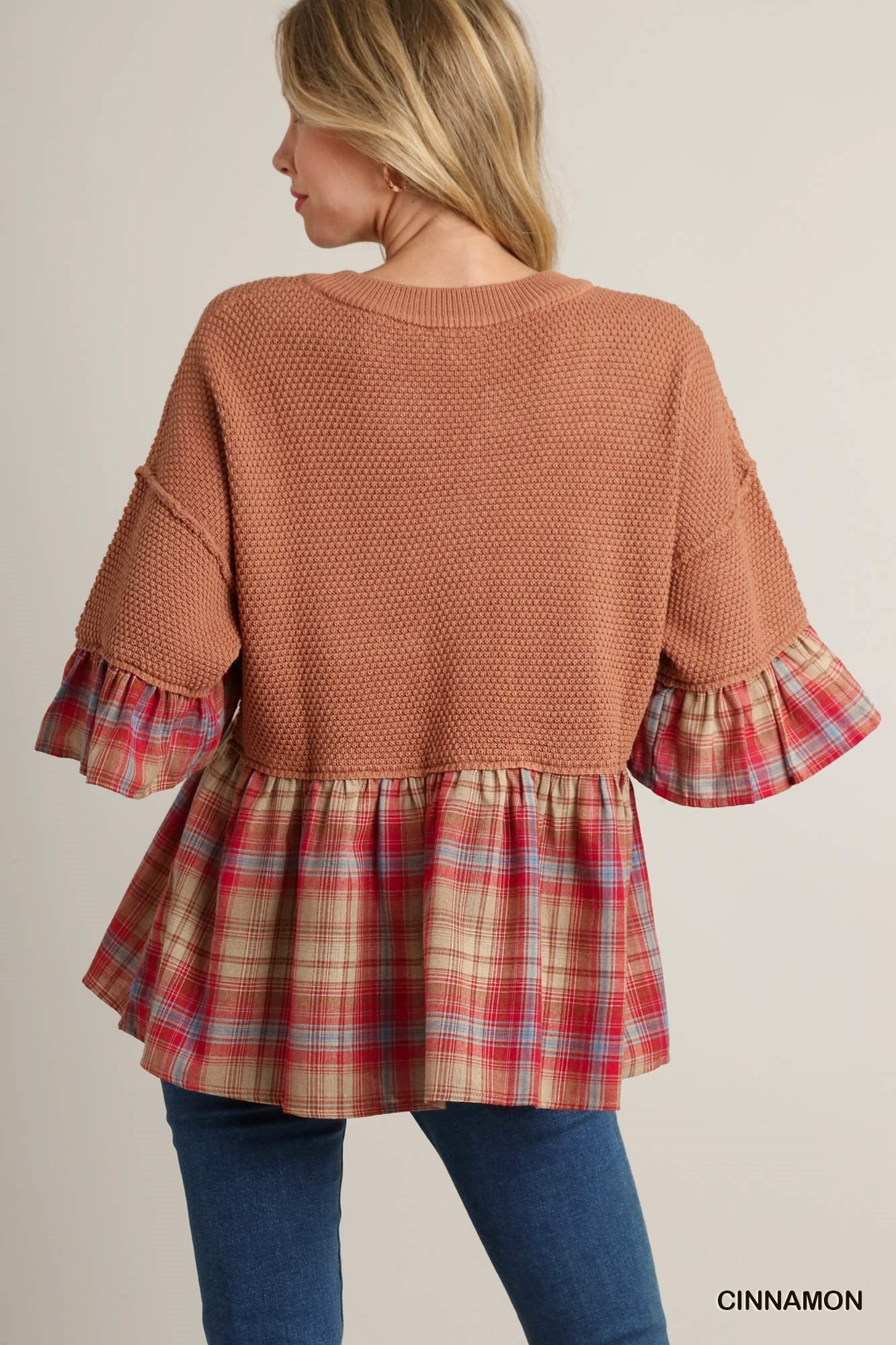 Plaid Mix Baby Doll Sweater
