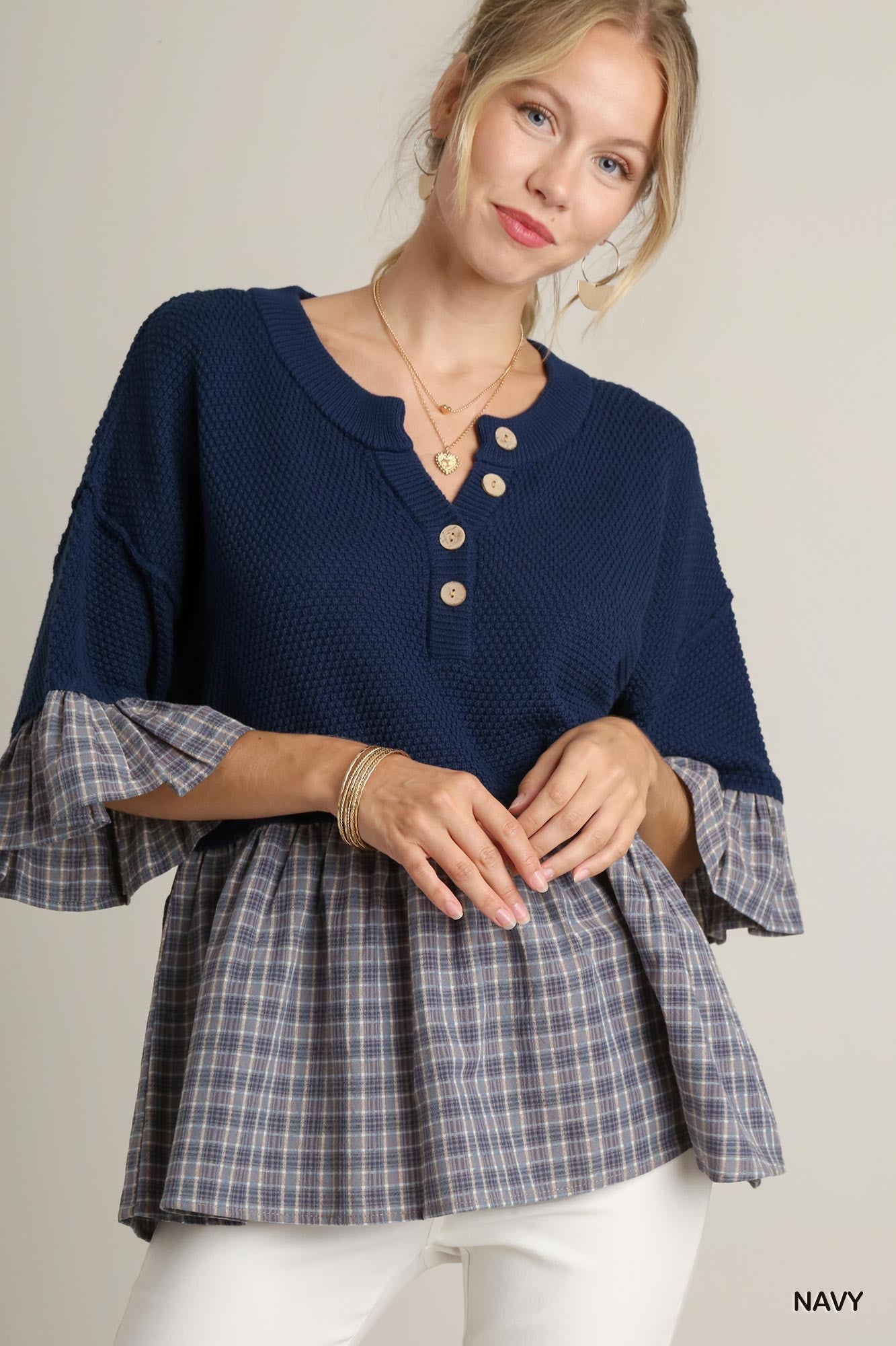 Plaid Mix Baby Doll Sweater