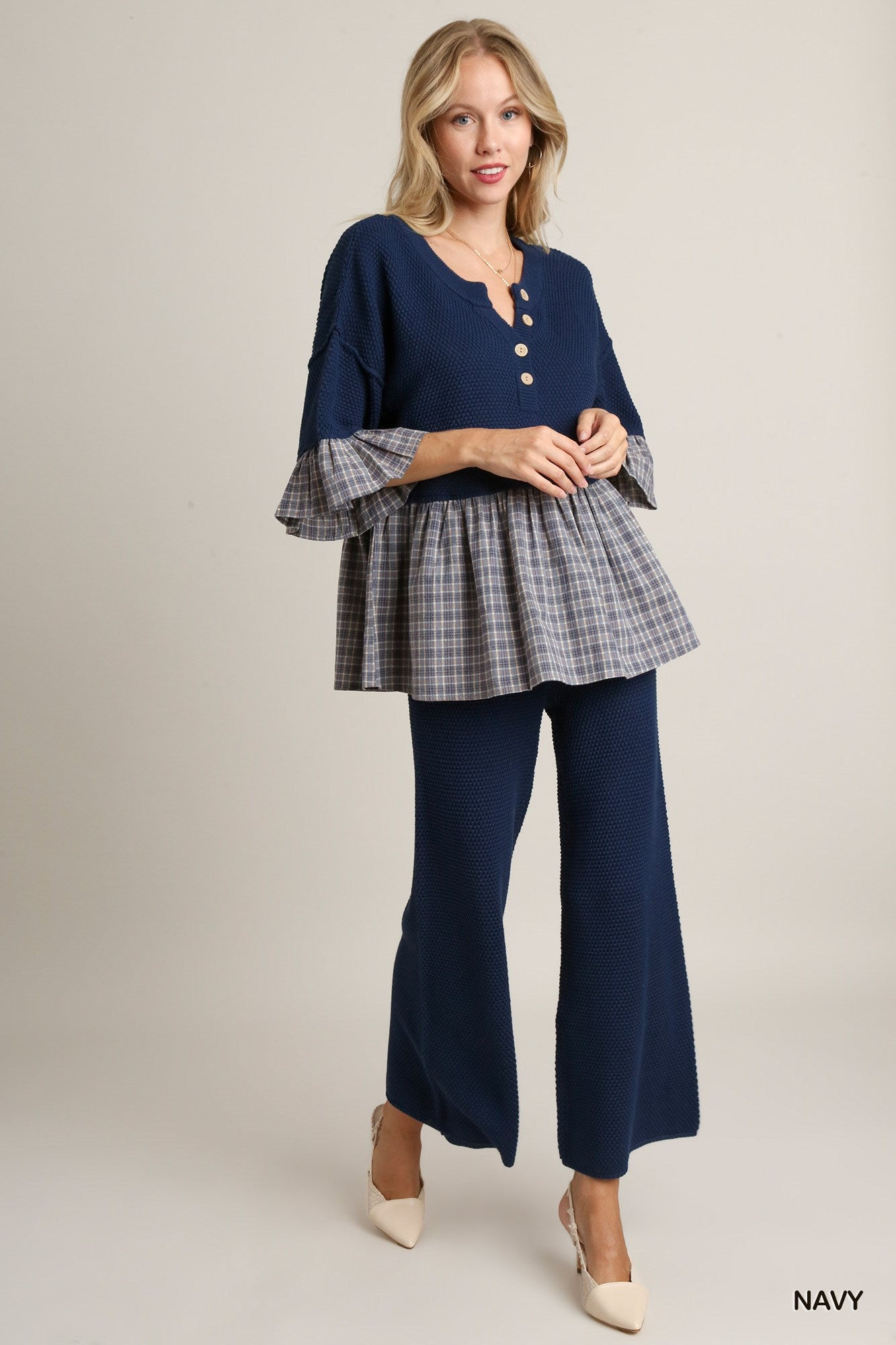 Plaid Mix Baby Doll Sweater