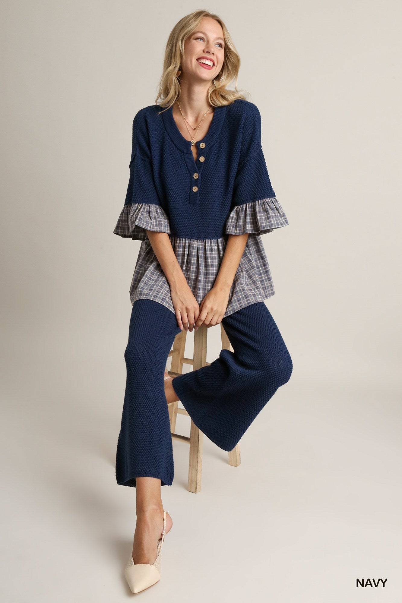 Plaid Mix Baby Doll Sweater