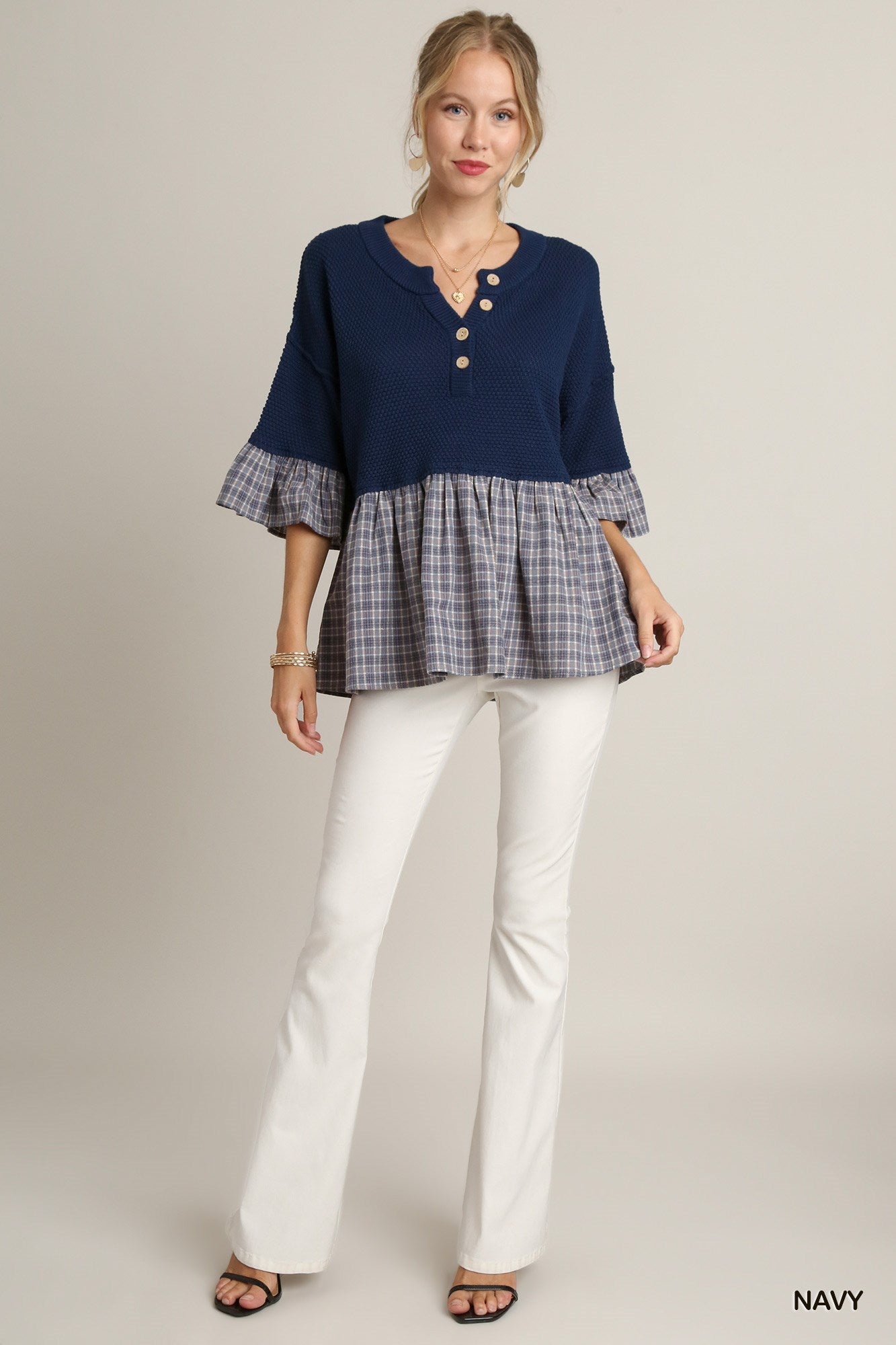 Plaid Mix Baby Doll Sweater