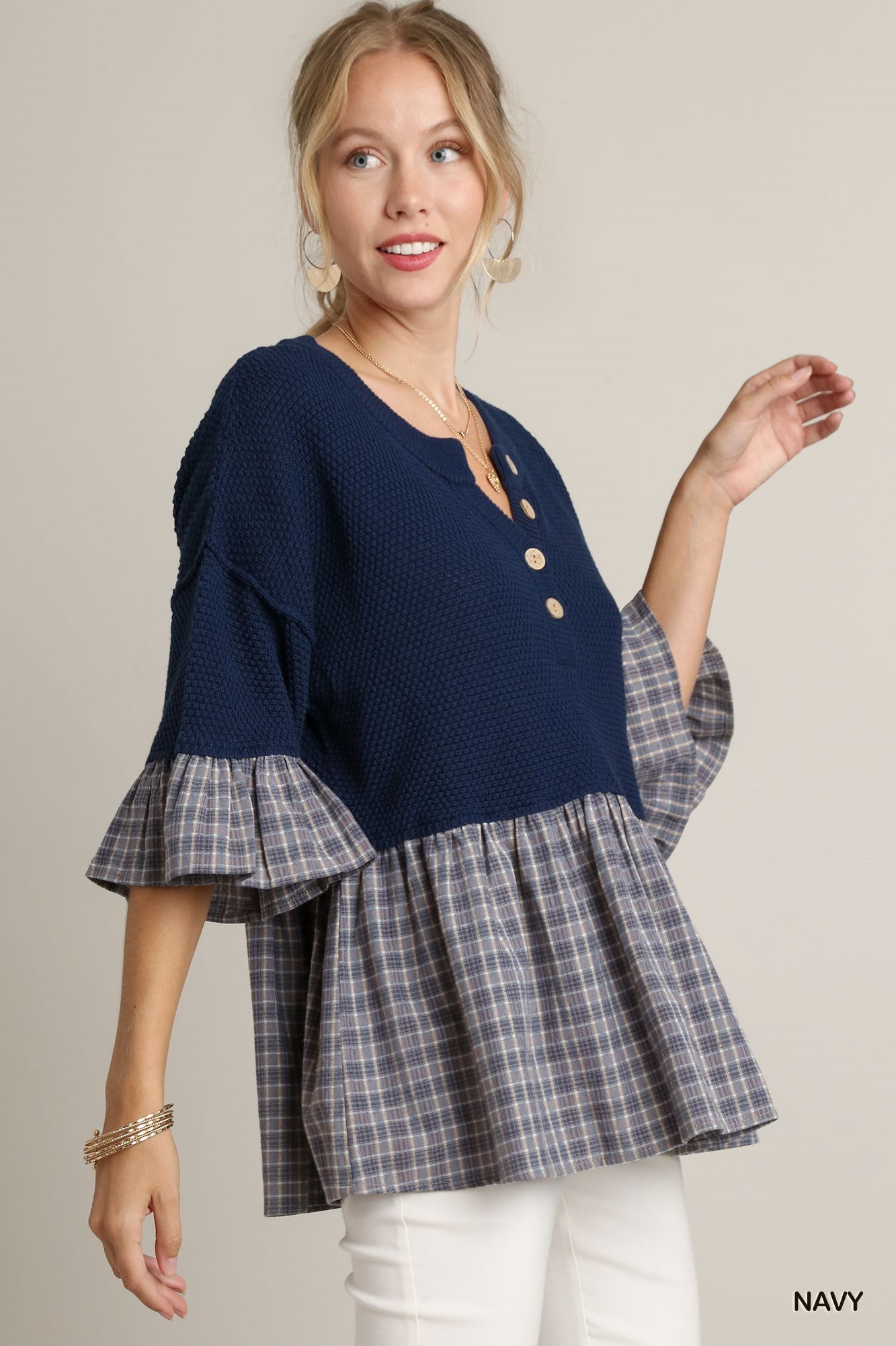 Plaid Mix Baby Doll Sweater