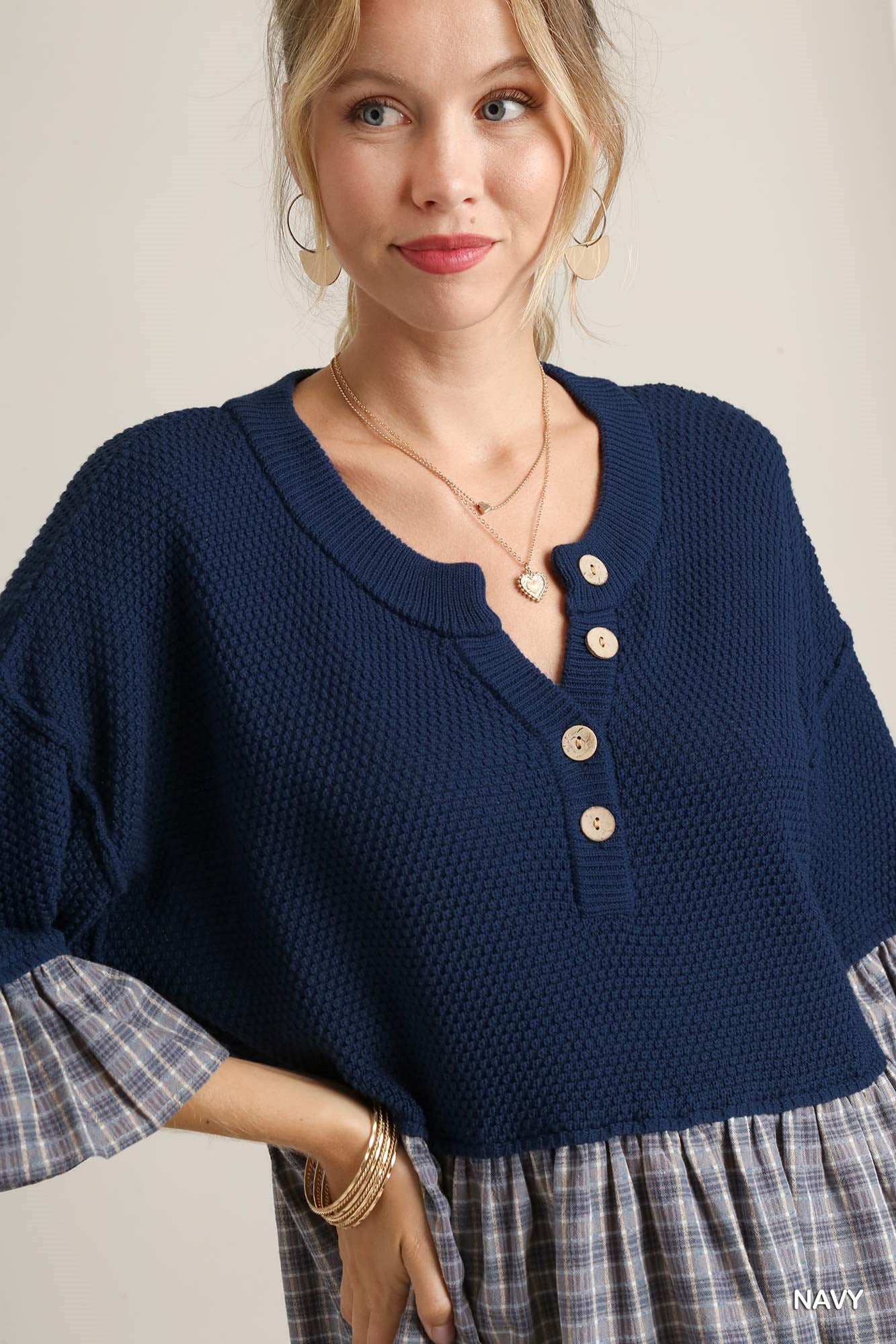 Plaid Mix Baby Doll Sweater