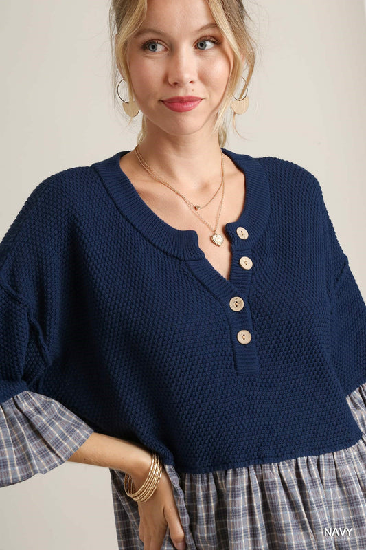 Plaid Mix Baby Doll Sweater