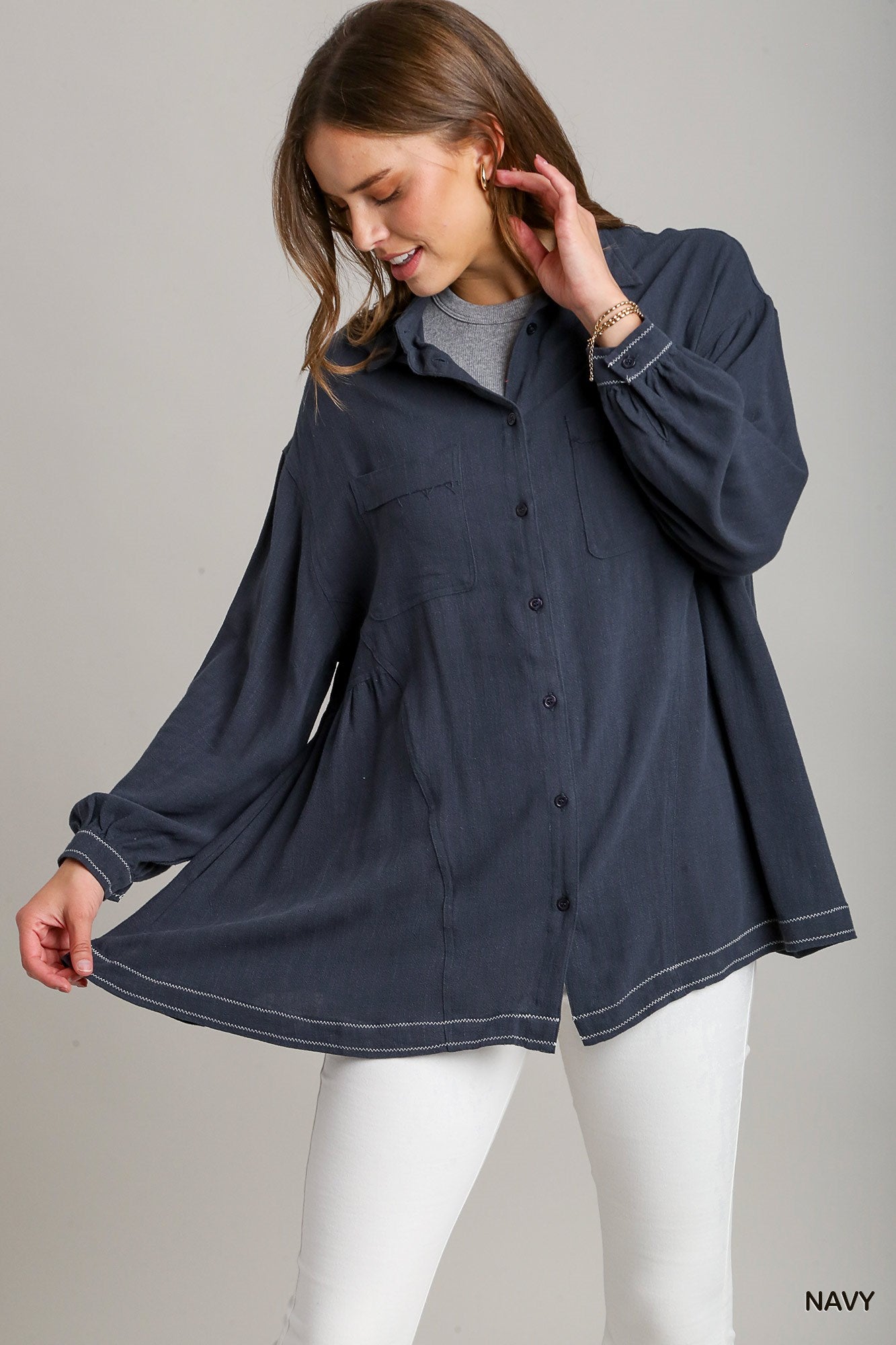 Linen Blend Button Down Tunic