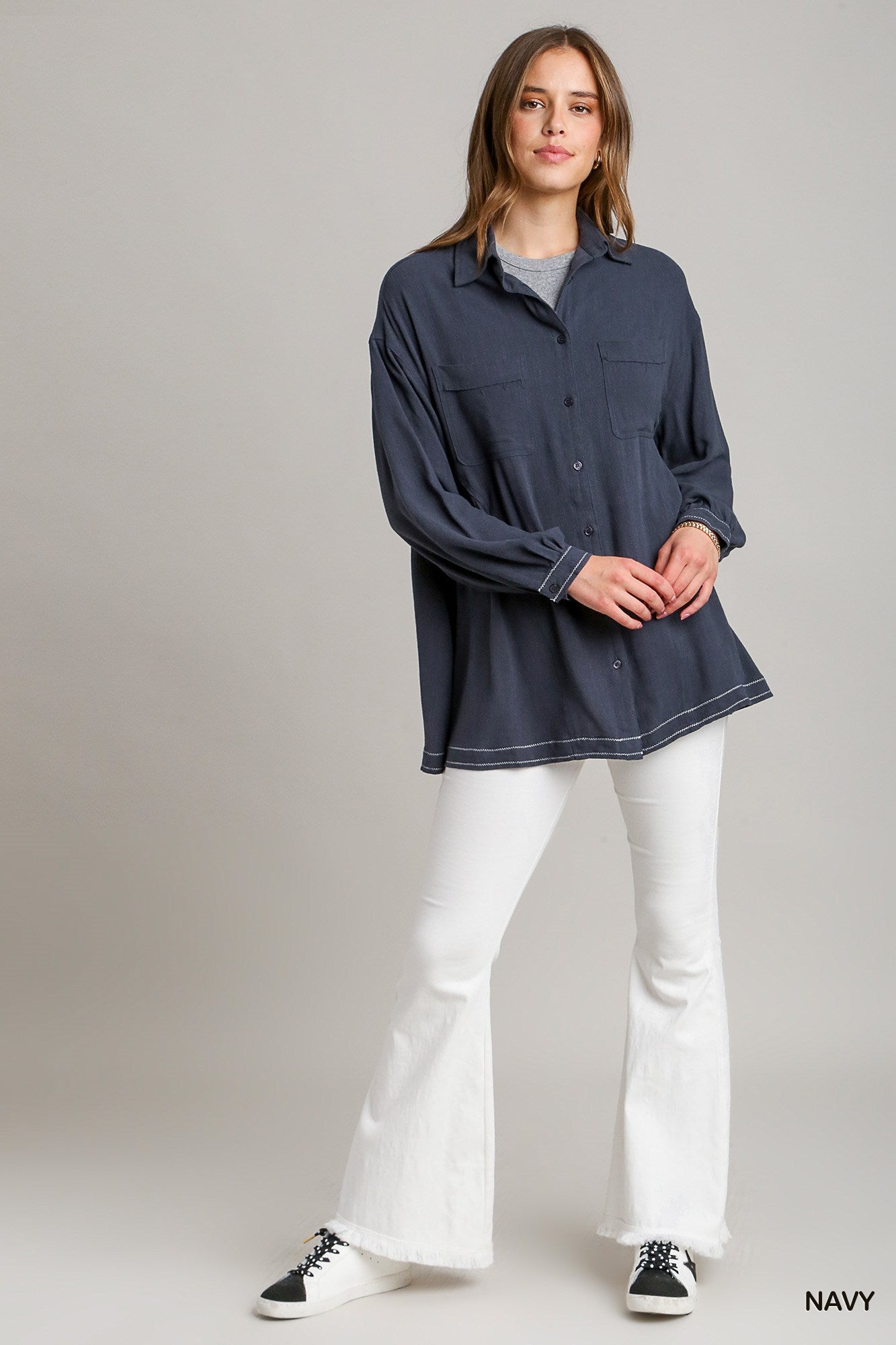 Linen Blend Button Down Tunic