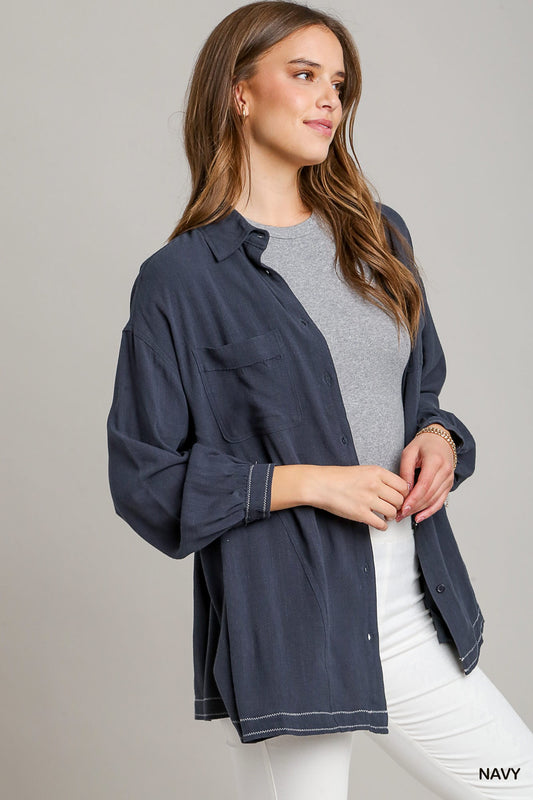 Linen Blend Button Down Tunic