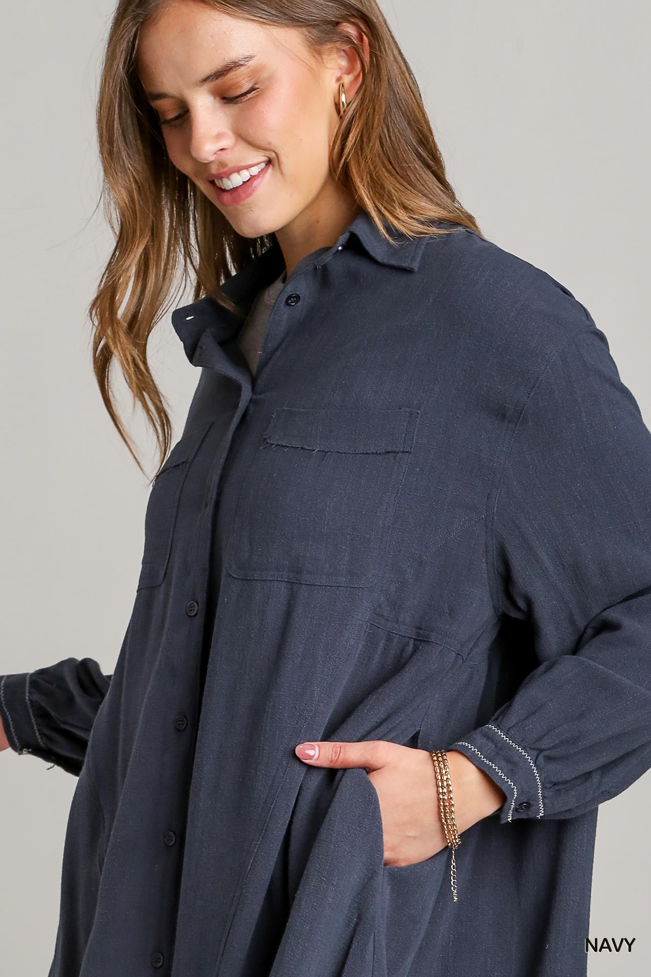 Linen Blend Button Down Tunic