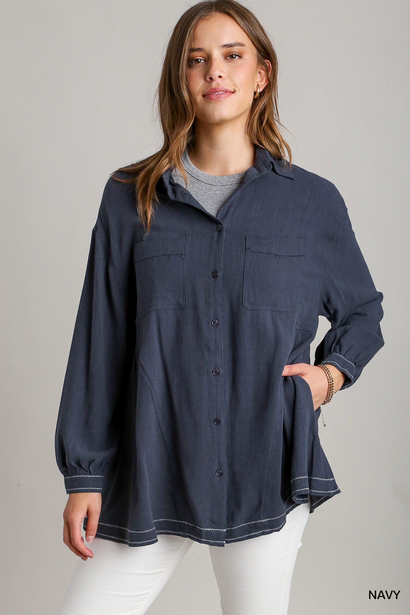 Linen Blend Button Down Tunic