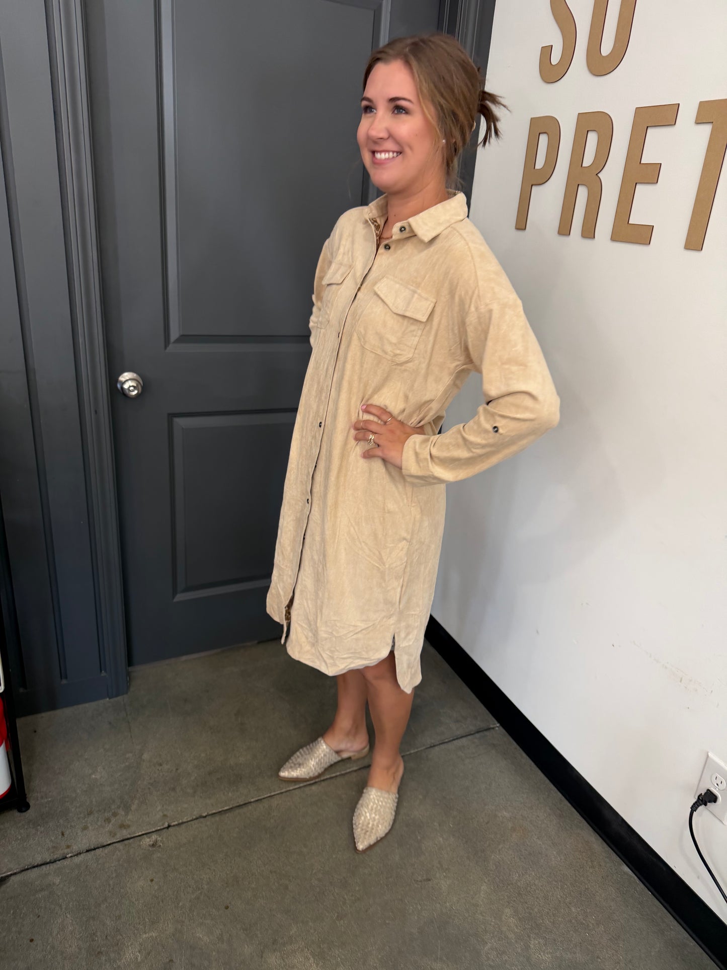 Suede Button Down Dress/Cardigan