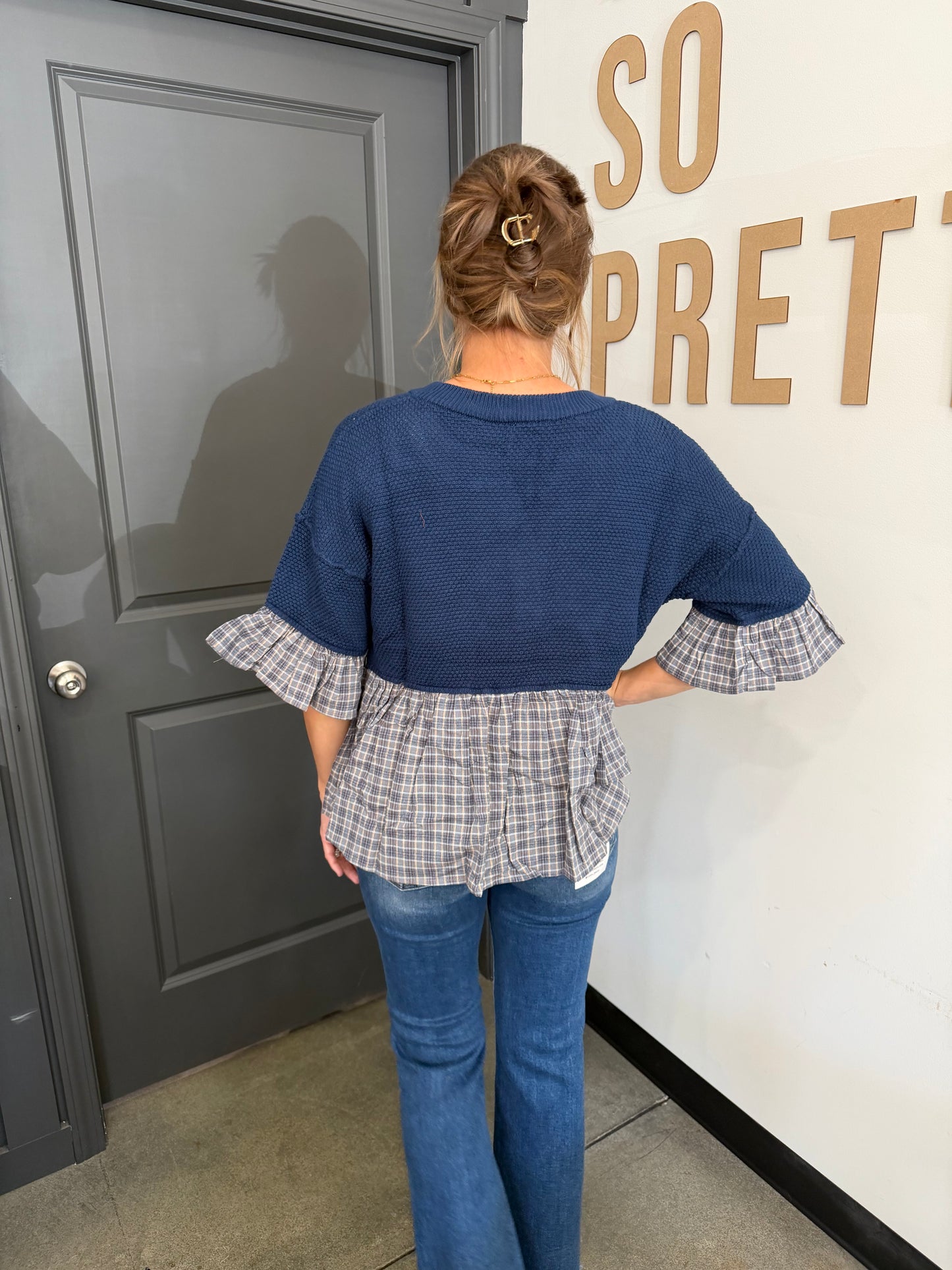 Plaid Mix Baby Doll Sweater