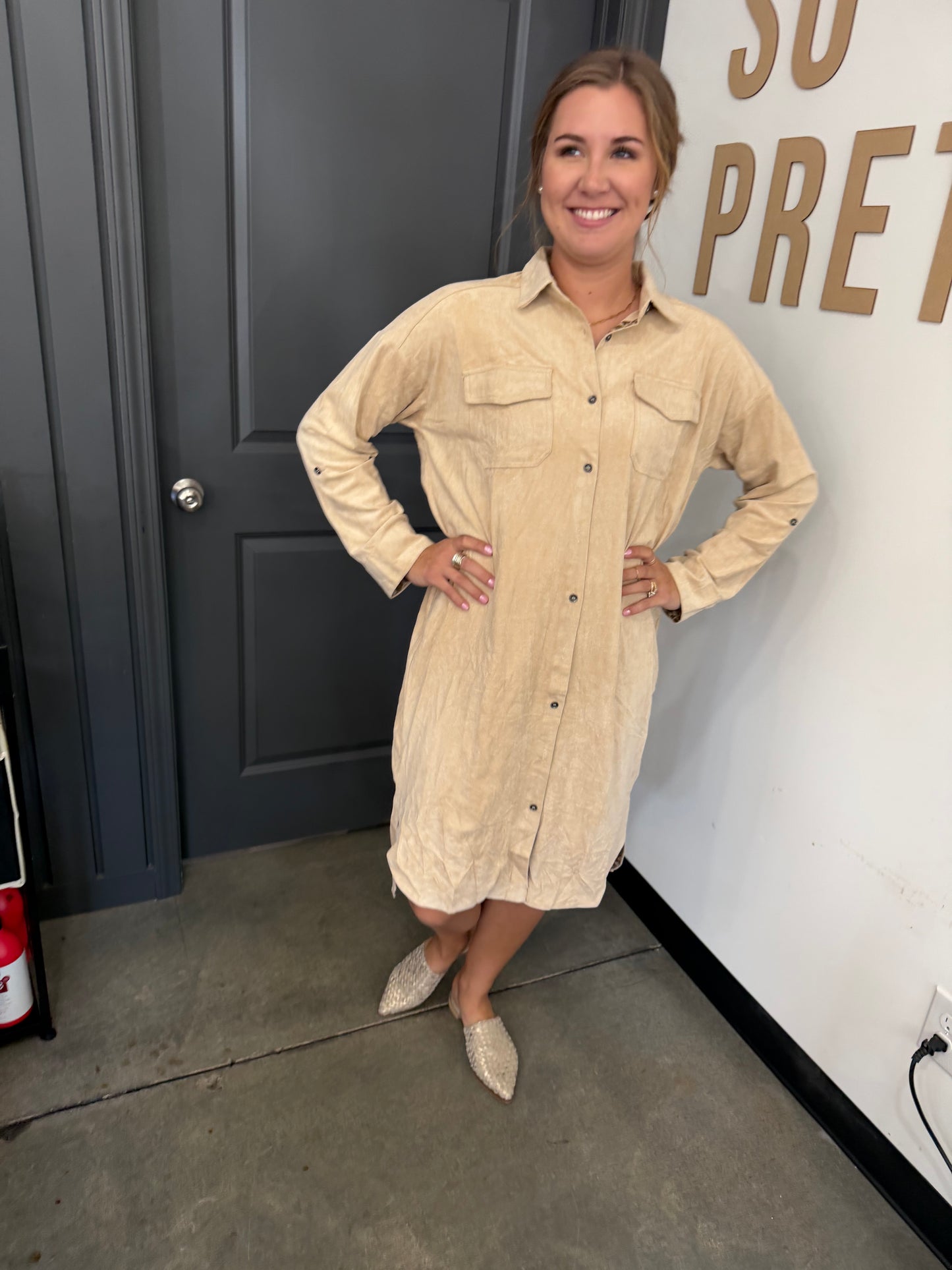 Suede Button Down Dress/Cardigan