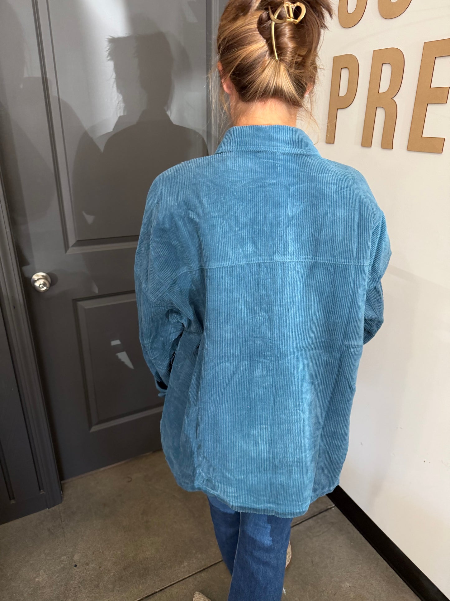 Blue Corduroy Embroidered Detail Jacket