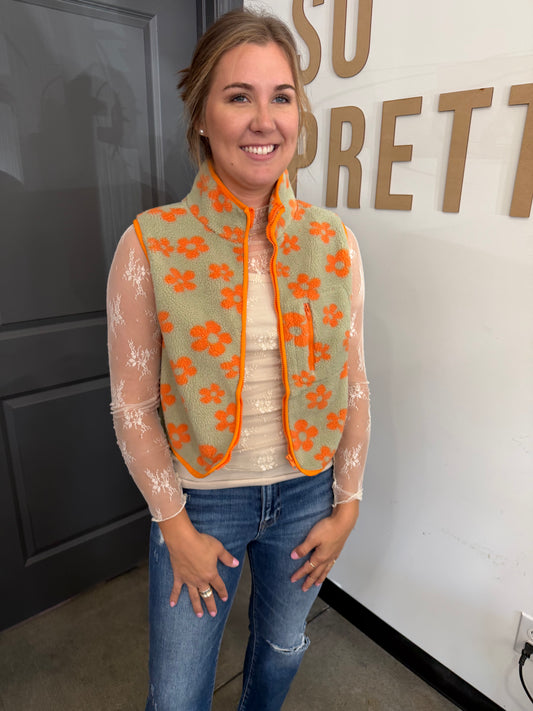 Retro Orange Flower Vest