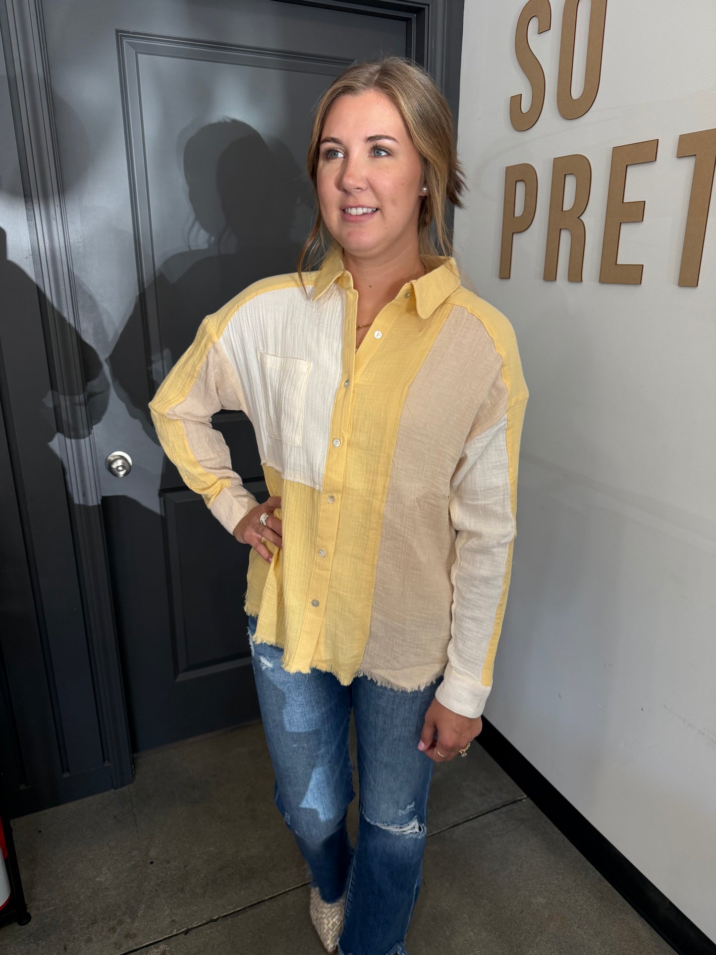 Yellow Mix Button Shirt