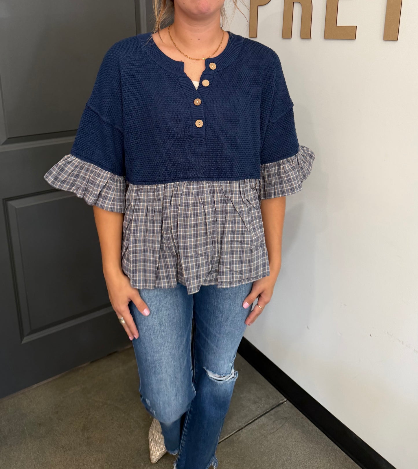 Plaid Mix Baby Doll Sweater