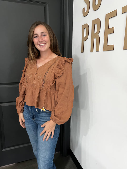 Ruffle Detail Embroidered Top