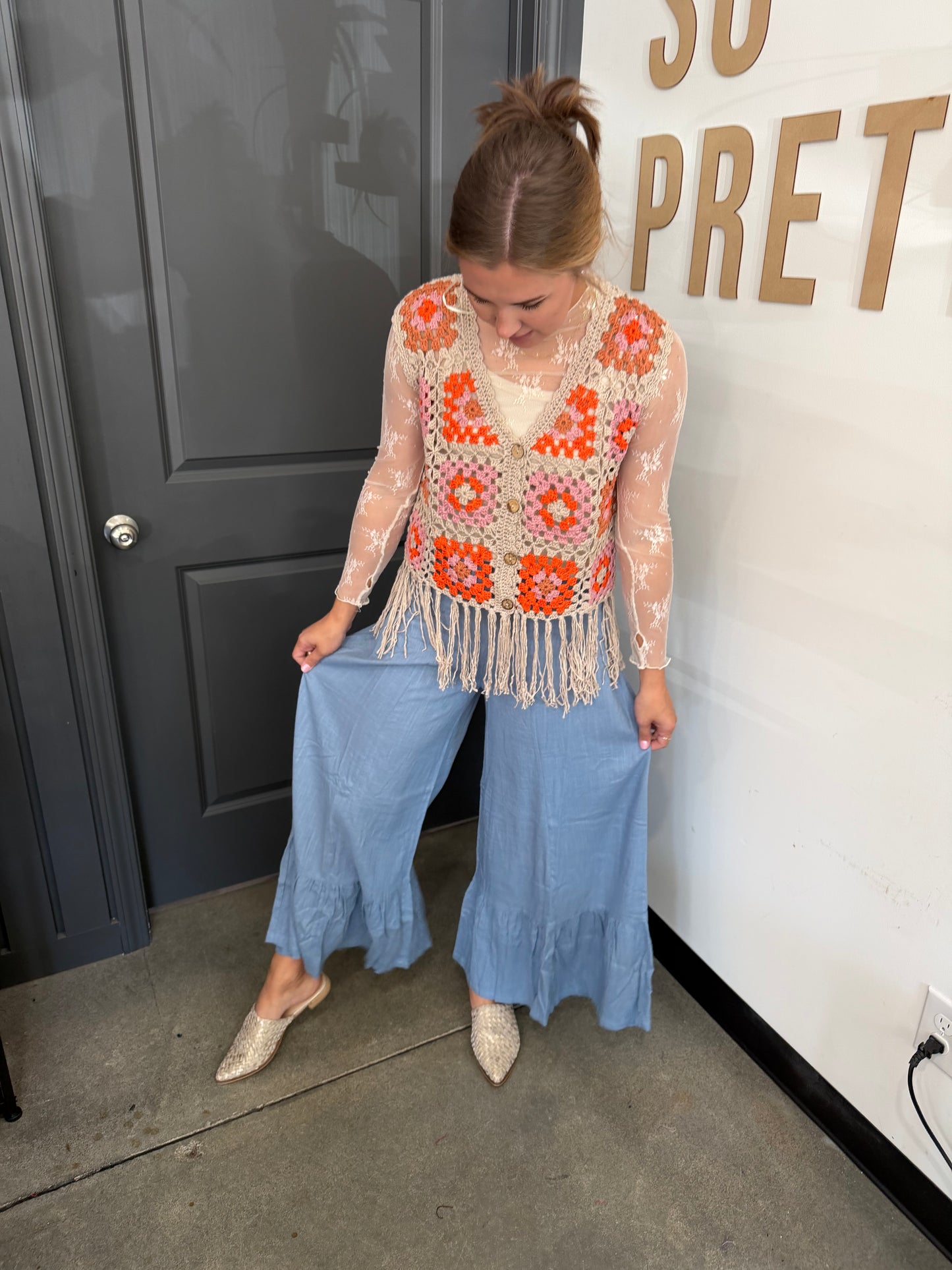 Super Wide Leg Ruffle Pant