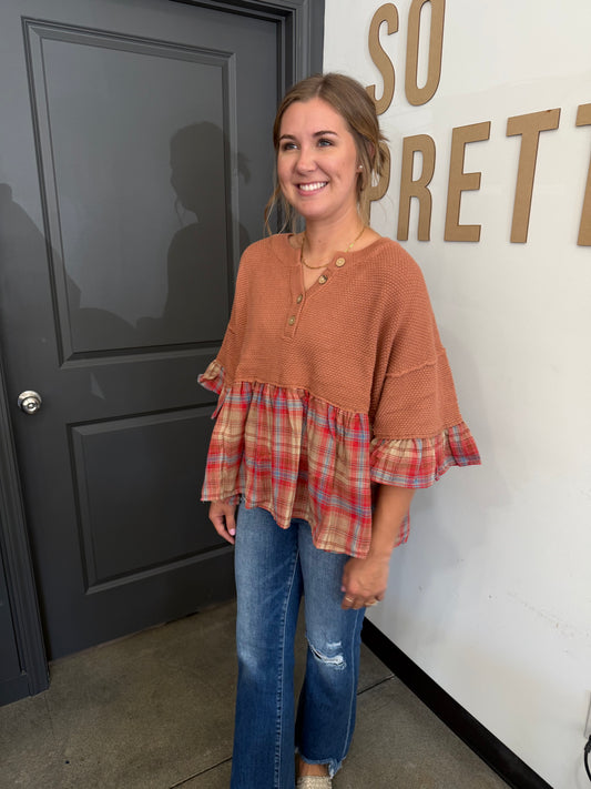 Plaid Mix Baby Doll Sweater