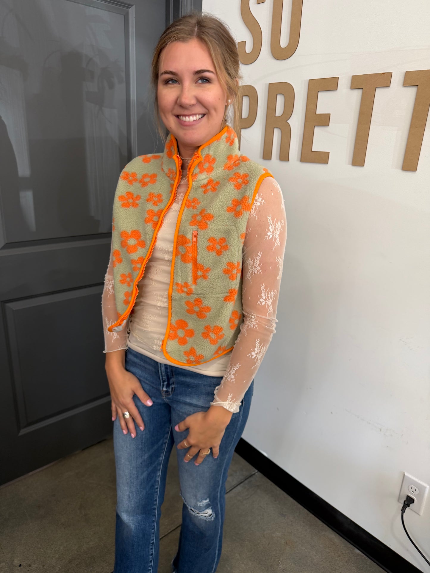 Retro Orange Flower Vest